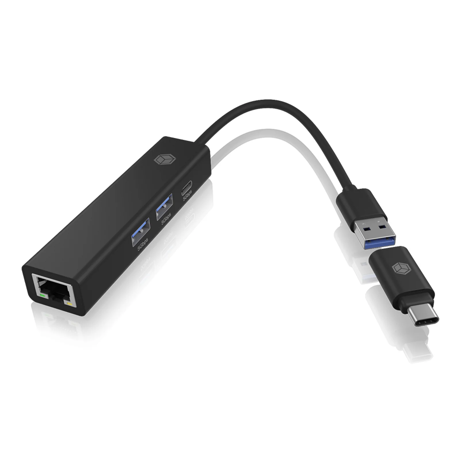 ICY BOX IB-HUB1439-LAN Avec fil USB 3.2 Gen 1 (3.1 Gen 1) Type-A Noir