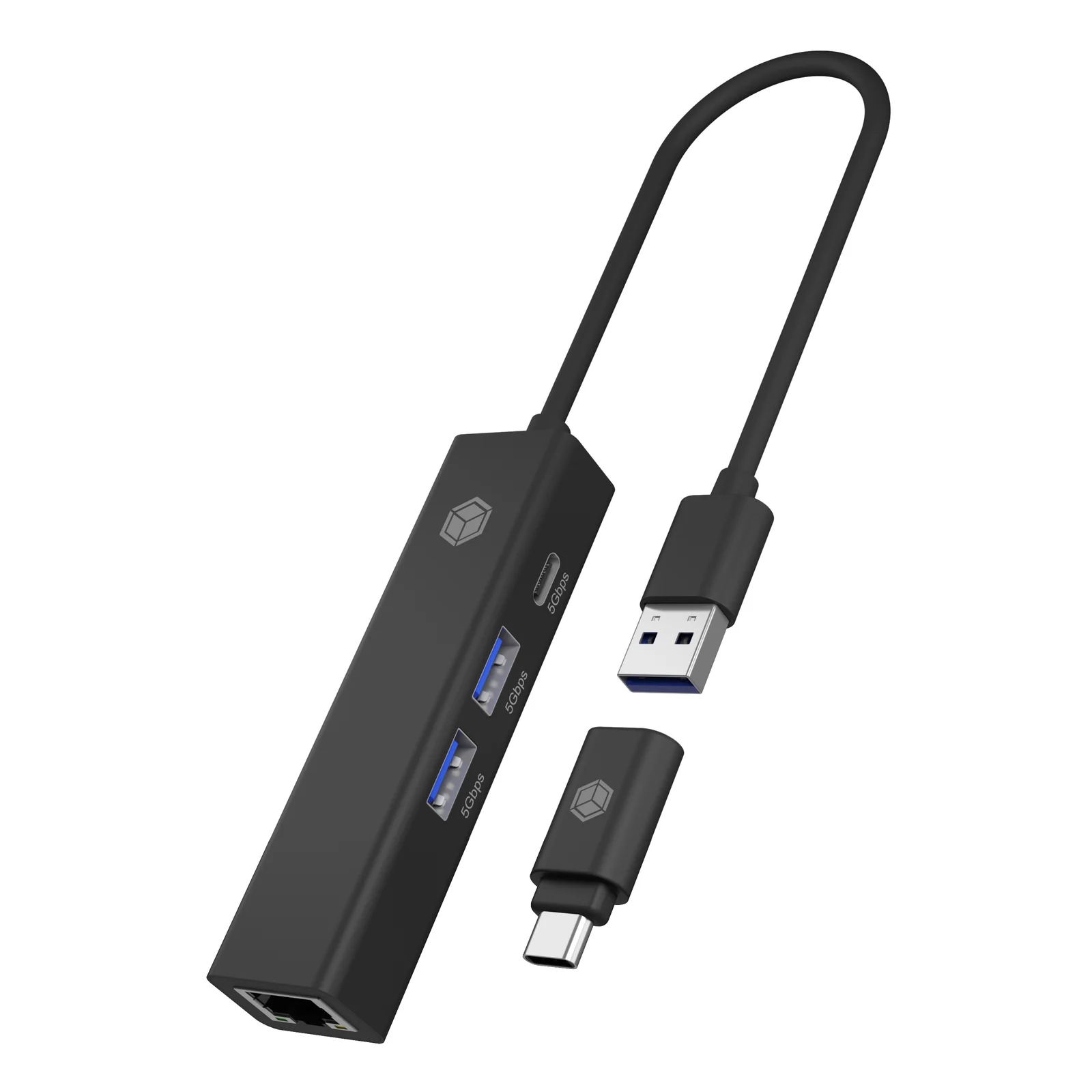 ICY BOX IB-HUB1439-LAN Avec fil USB 3.2 Gen 1 (3.1 Gen 1) Type-A Noir