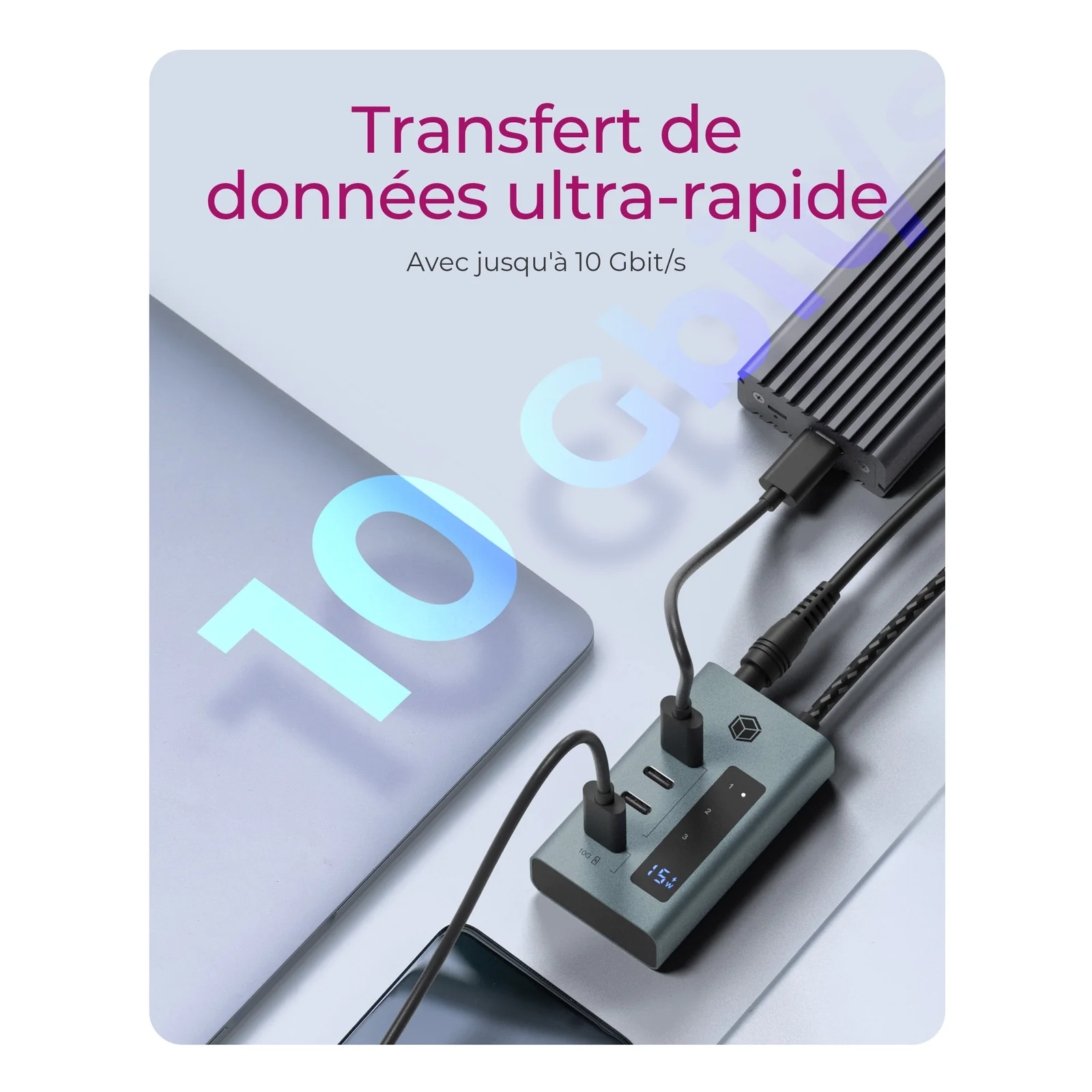 ICY BOX IB-HUB1454-C31 USB 3.2 Gen 1 (3.1 Gen 1) Type-C 10000 Mbit/s Bleu, Gris