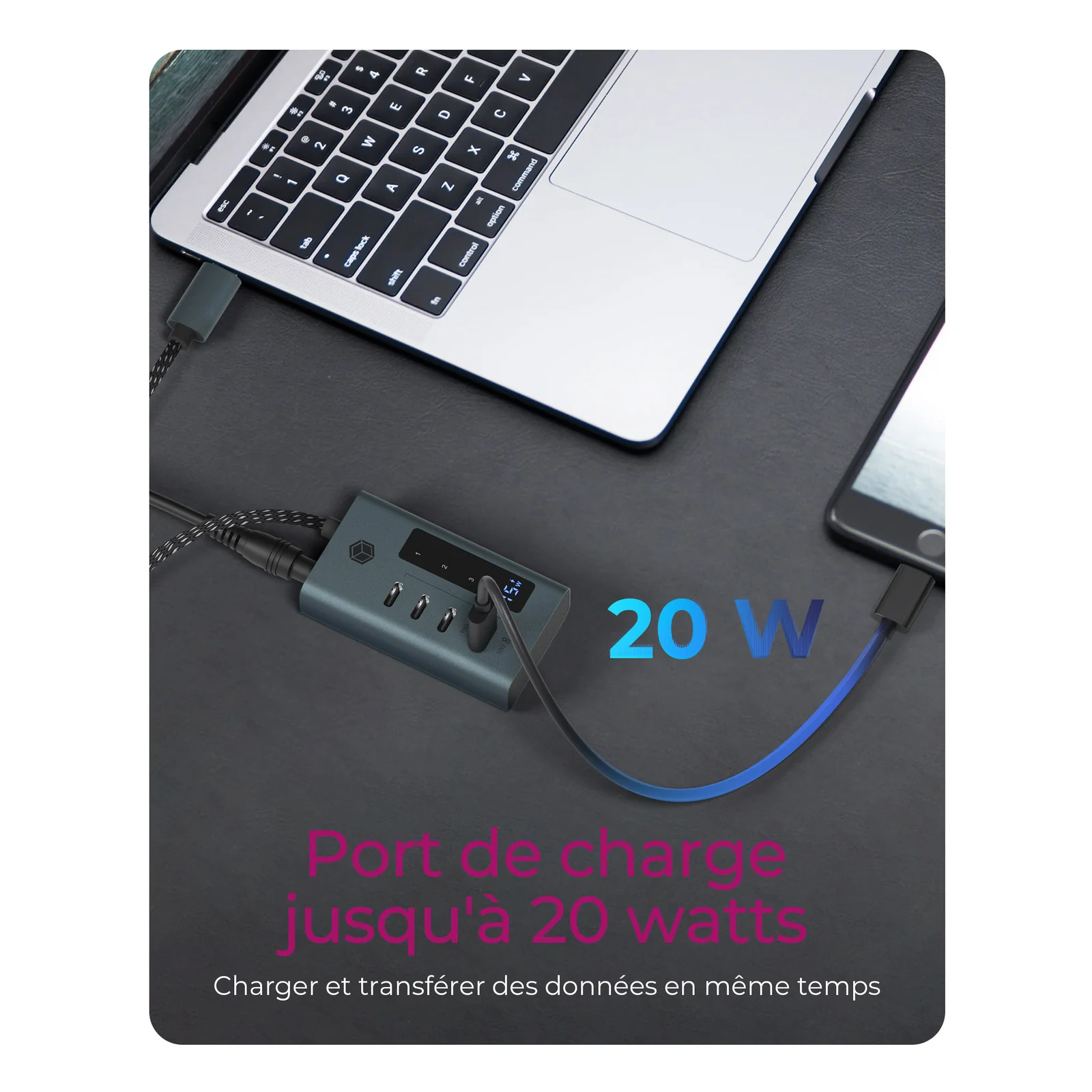 ICY BOX IB-HUB1454-C31 USB 3.2 Gen 1 (3.1 Gen 1) Type-C 10000 Mbit/s Bleu, Gris