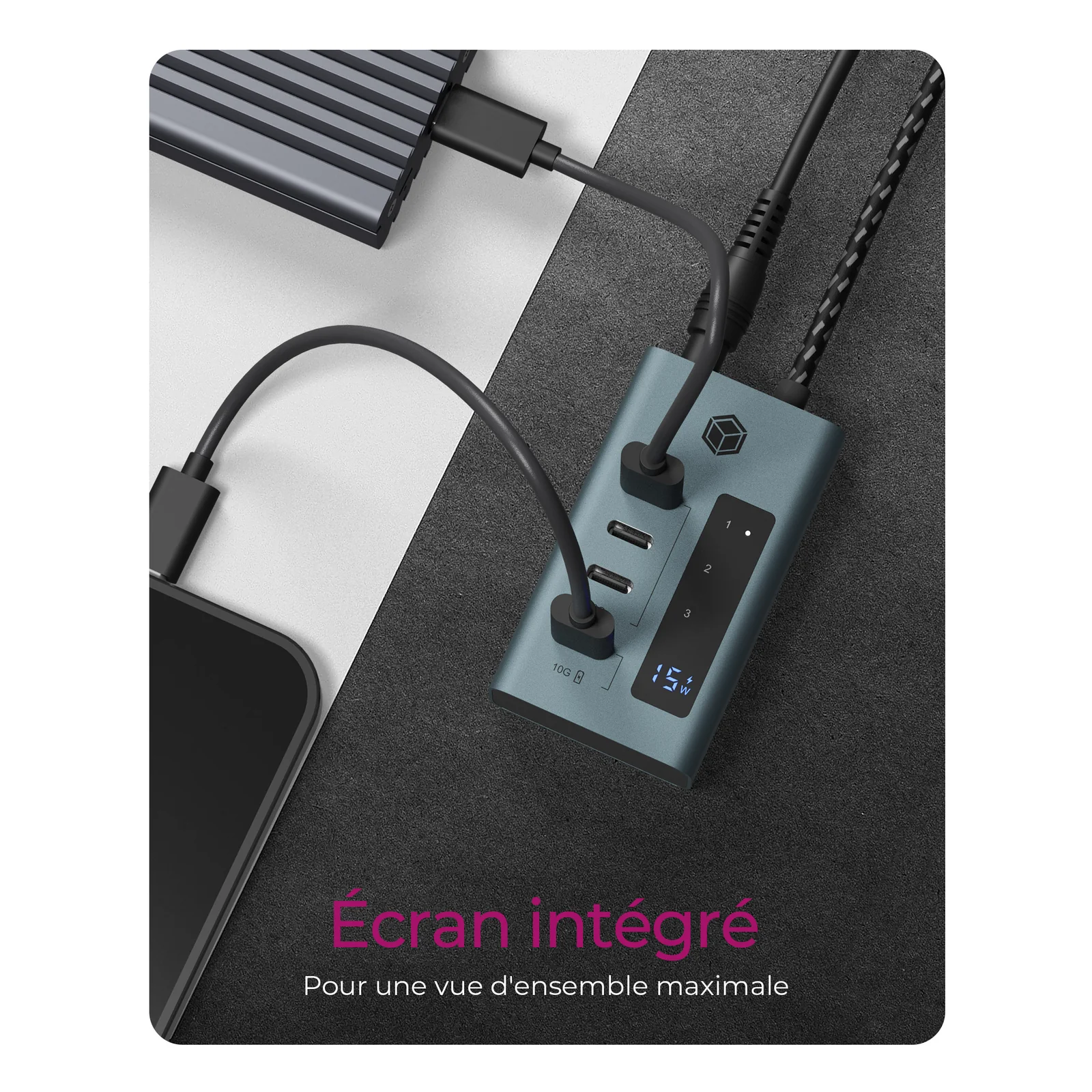 ICY BOX IB-HUB1454-C31 USB 3.2 Gen 1 (3.1 Gen 1) Type-C 10000 Mbit/s Bleu, Gris