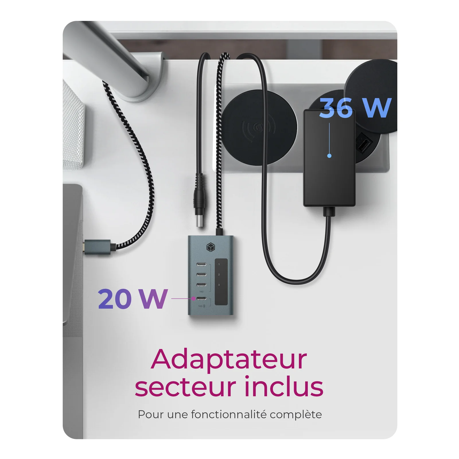 ICY BOX IB-HUB1454-C31 USB 3.2 Gen 1 (3.1 Gen 1) Type-C 10000 Mbit/s Bleu, Gris