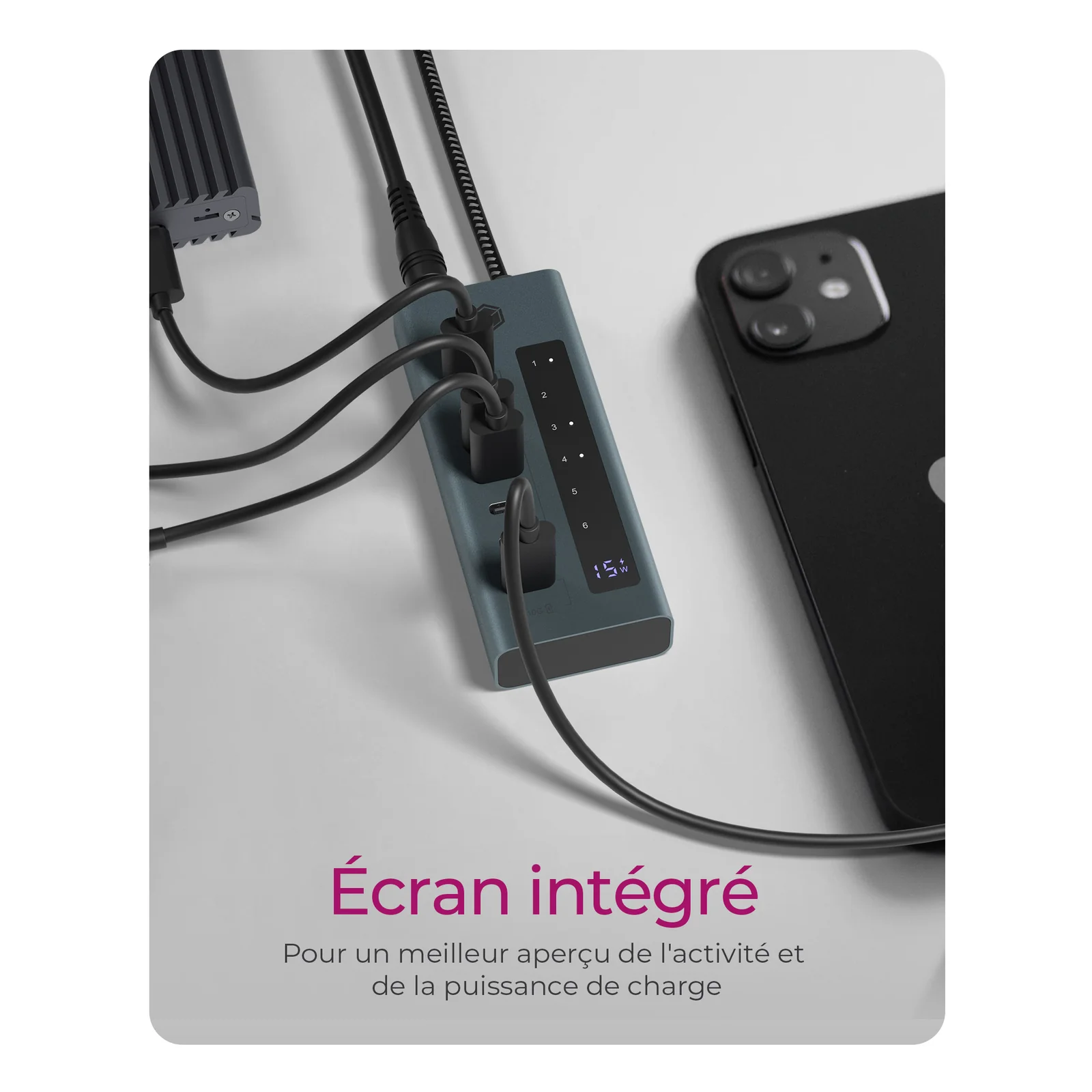 ICY BOX IB-HUB1457-C31 USB 3.2 Gen 1 (3.1 Gen 1) Type-C 10000 Mbit/s Bleu, Gris