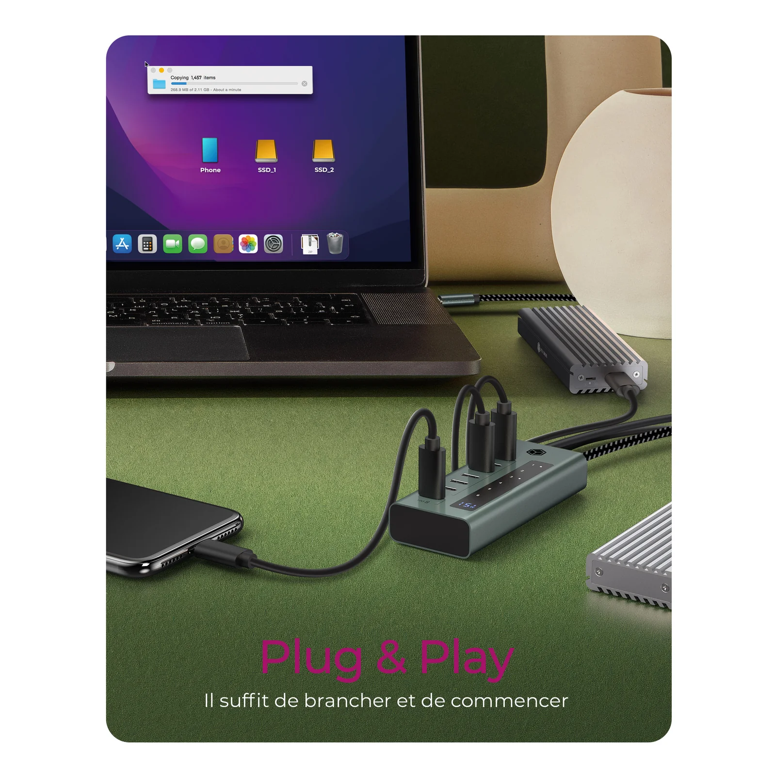 ICY BOX IB-HUB1457-C31 USB 3.2 Gen 1 (3.1 Gen 1) Type-C 10000 Mbit/s Bleu, Gris