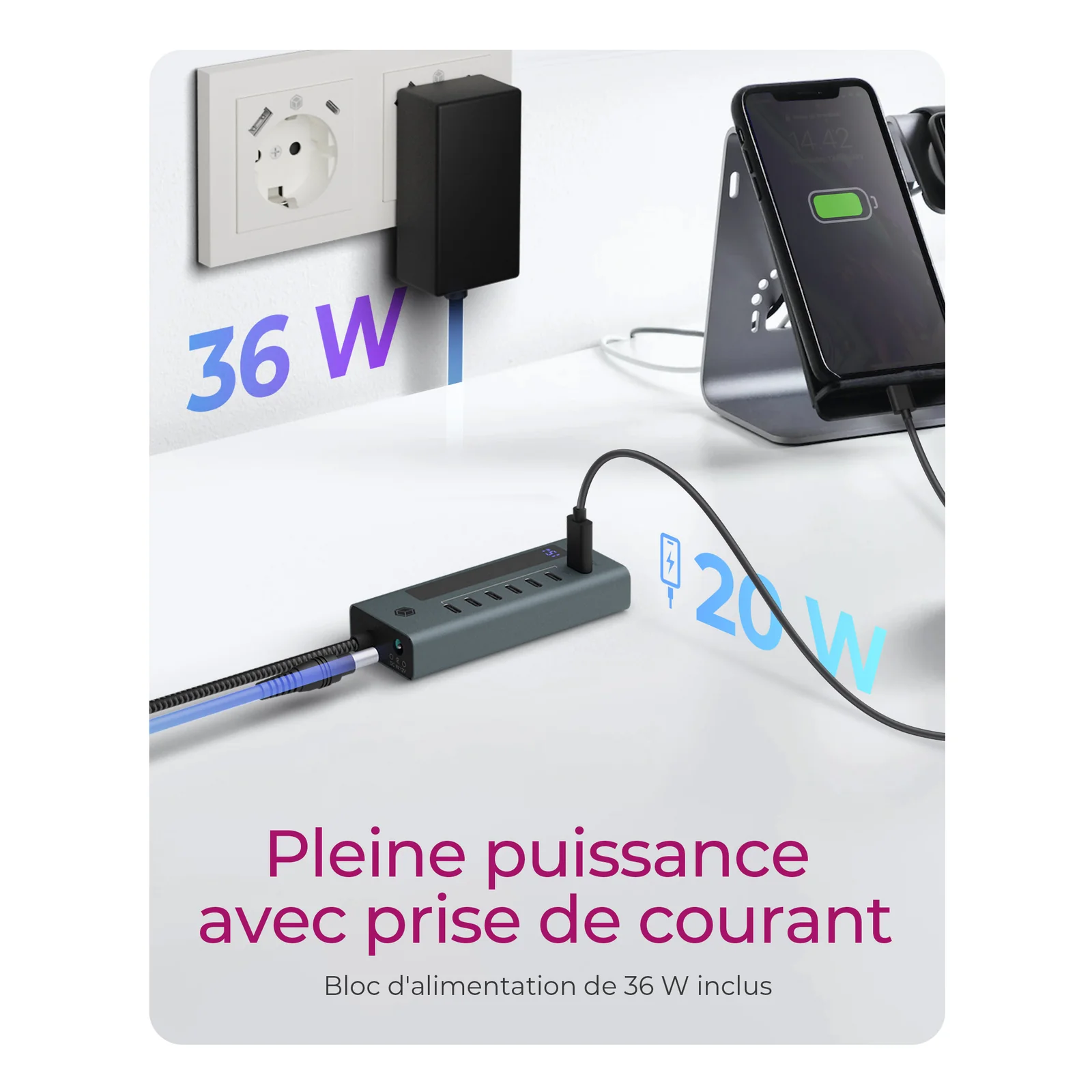 ICY BOX IB-HUB1457-C31 USB 3.2 Gen 1 (3.1 Gen 1) Type-C 10000 Mbit/s Bleu, Gris