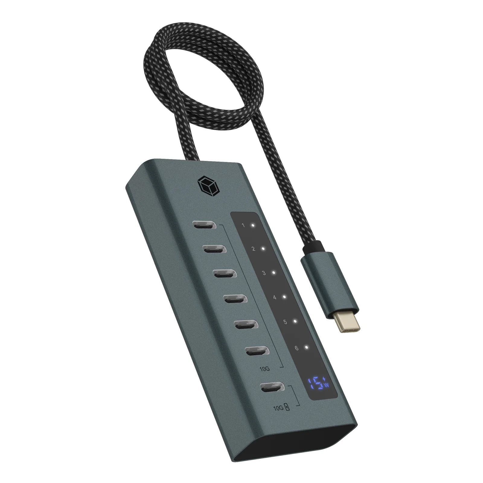 ICY BOX IB-HUB1457-C31 USB 3.2 Gen 1 (3.1 Gen 1) Type-C 10000 Mbit/s Bleu, Gris