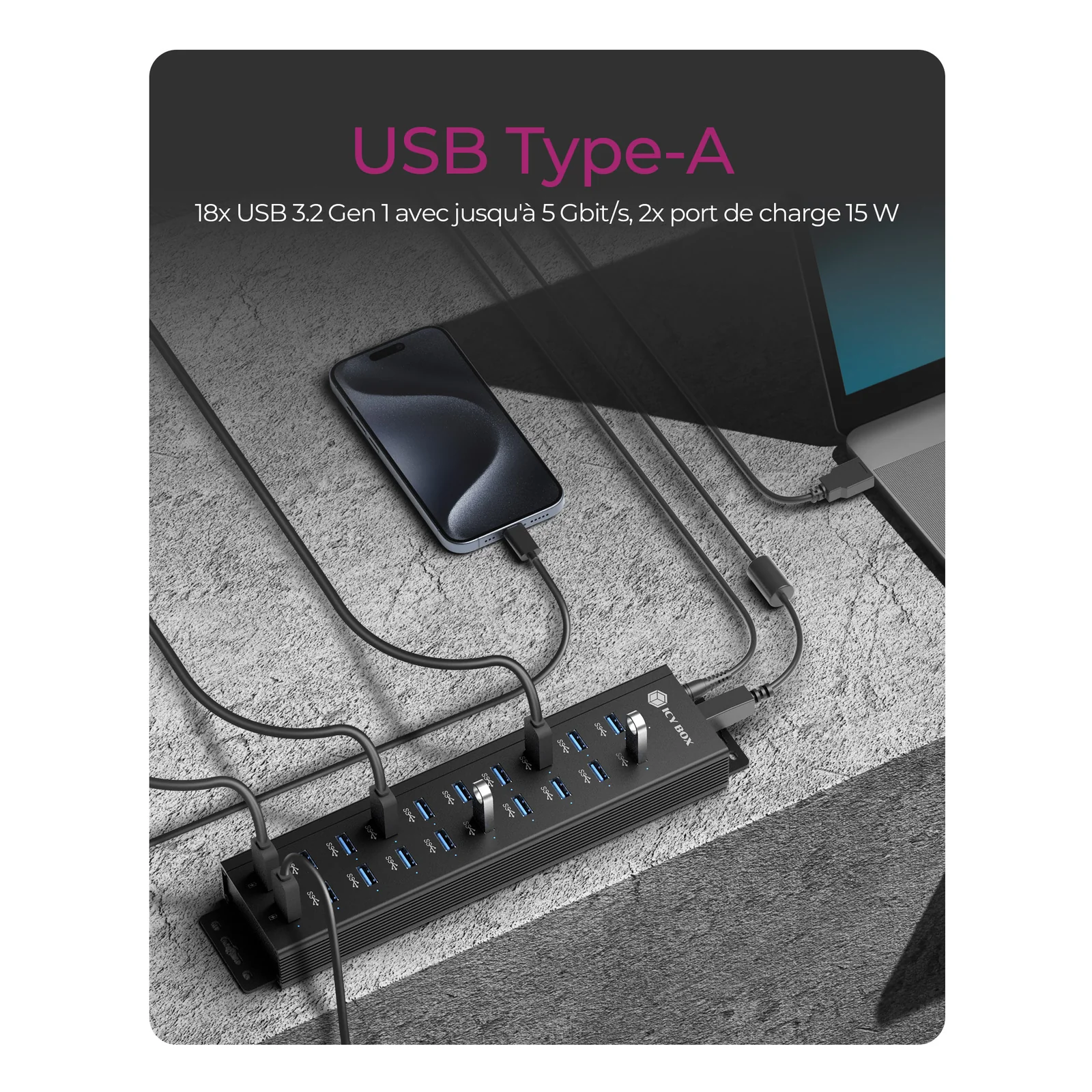 ICY BOX IB-HUB1720-U3 Noir