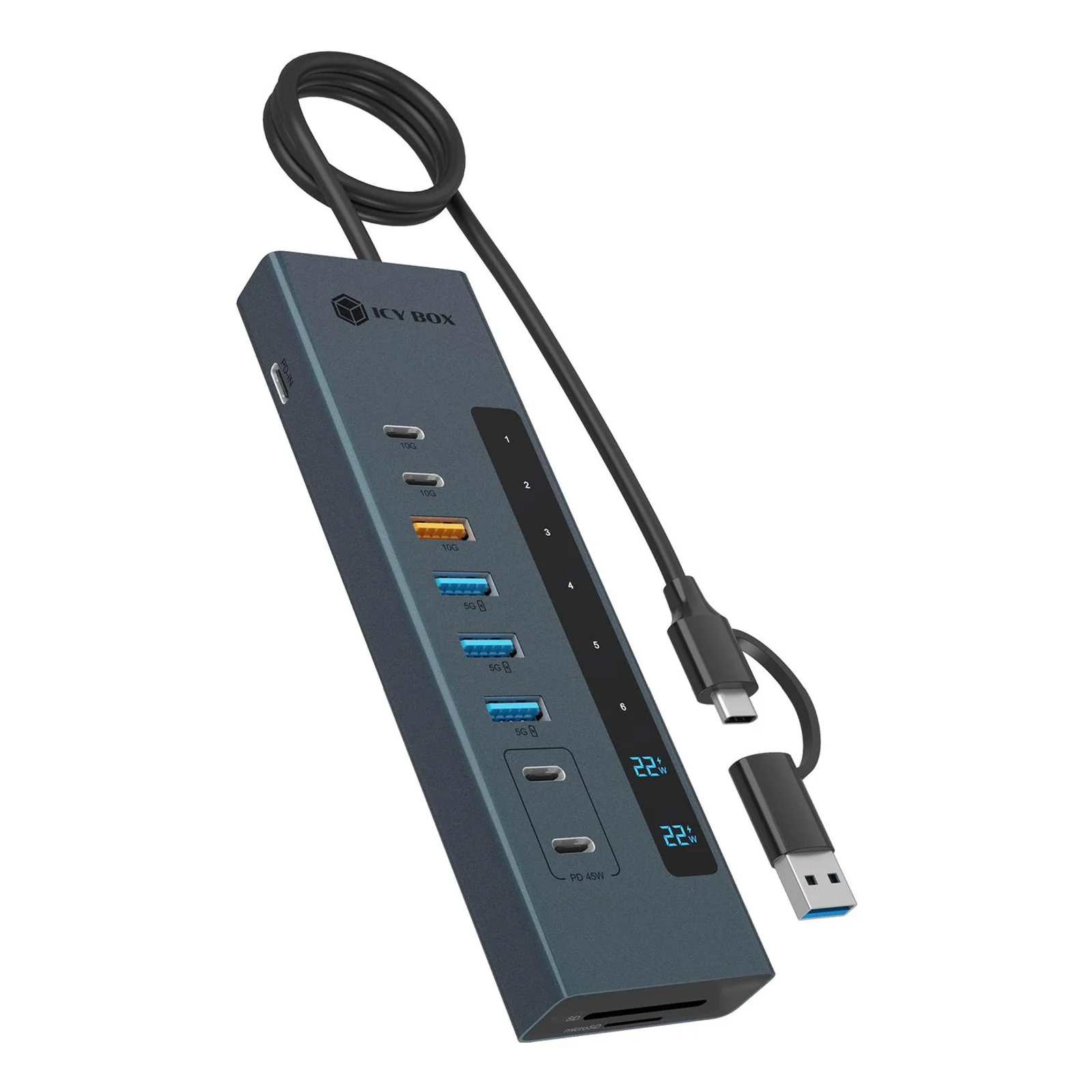 IB-HUB1742CR-C2PD USB 3.2 Gen 2 (3.1 Gen 2) Type-A + Type-C 10000 Mbit/s Noir