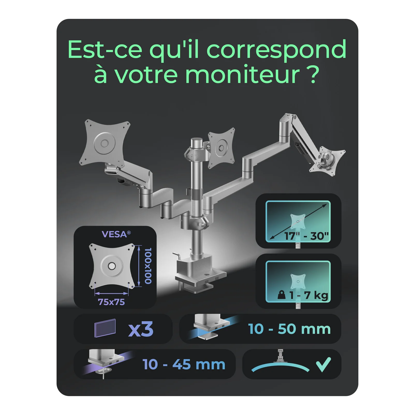 ICY BOX IB-MS525-T 76,2 cm (30") Bureau Gris, Argent