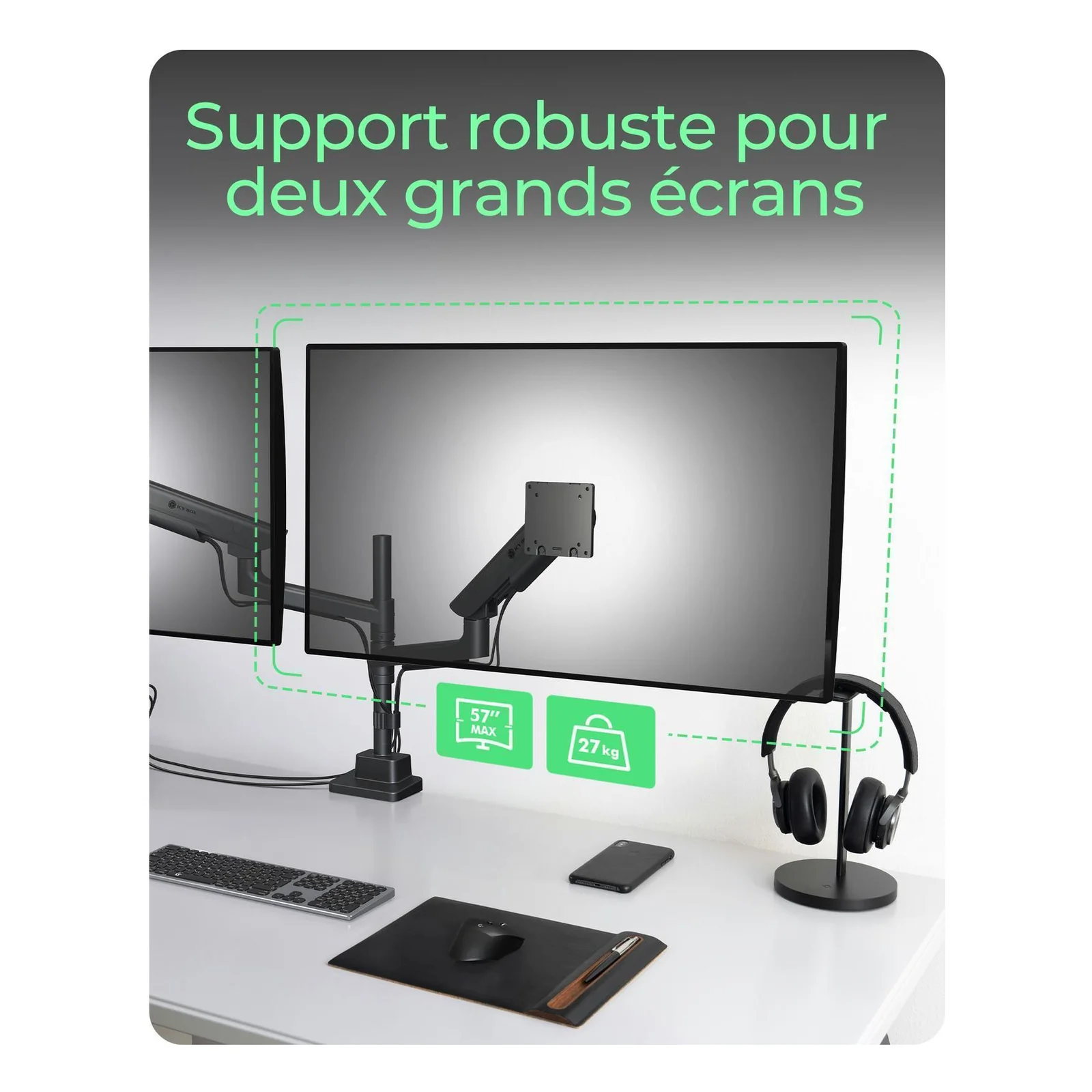 ICY BOX IB-MS702-T support d'écran plat pour bureau 144,8 cm (57") Noir