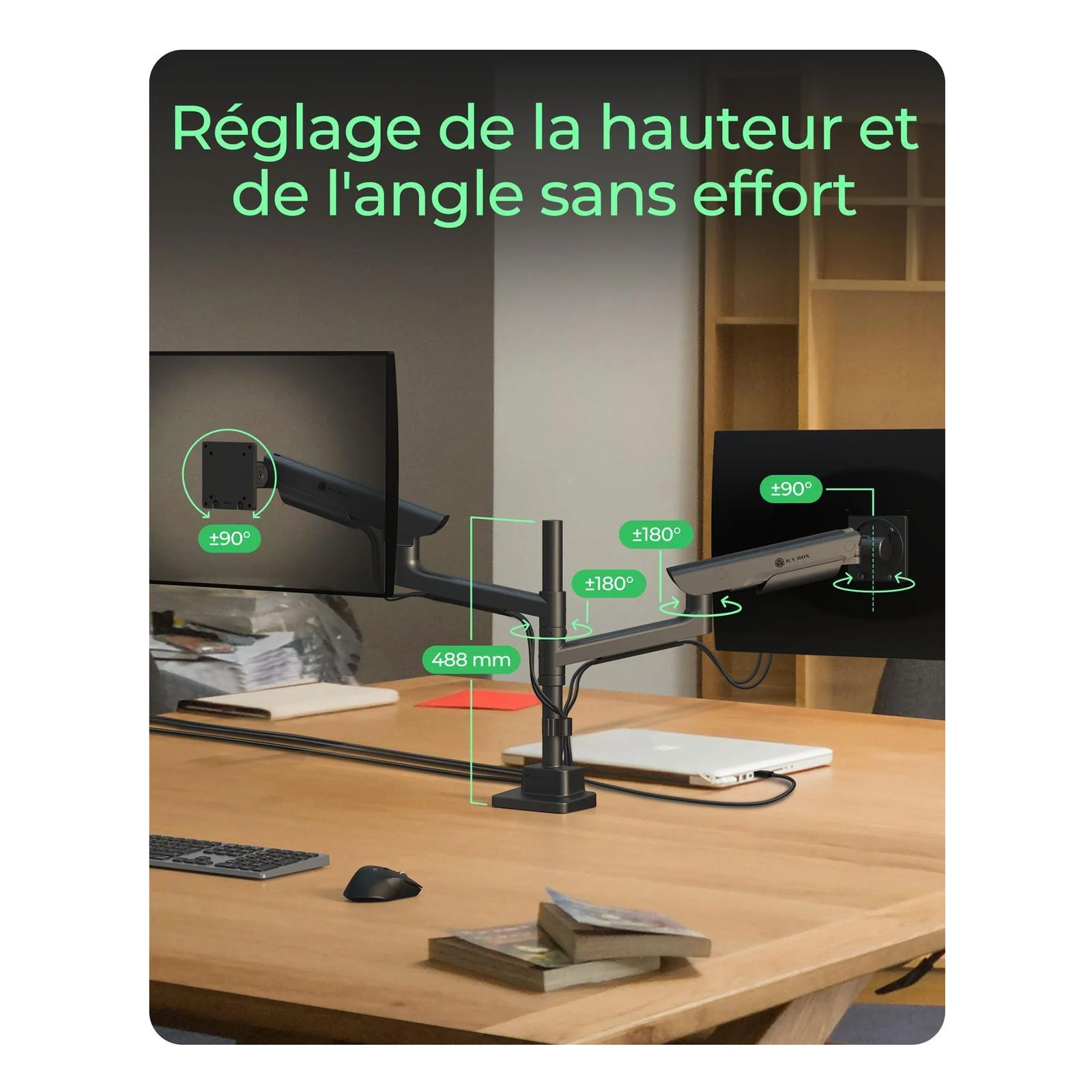 ICY BOX IB-MS702-T support d'écran plat pour bureau 144,8 cm (57") Noir