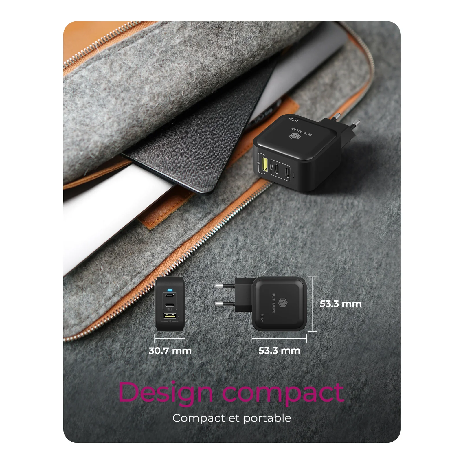 ICY BOX IB-PS1030-PD Universel Noir Secteur Charge rapide Intérieure