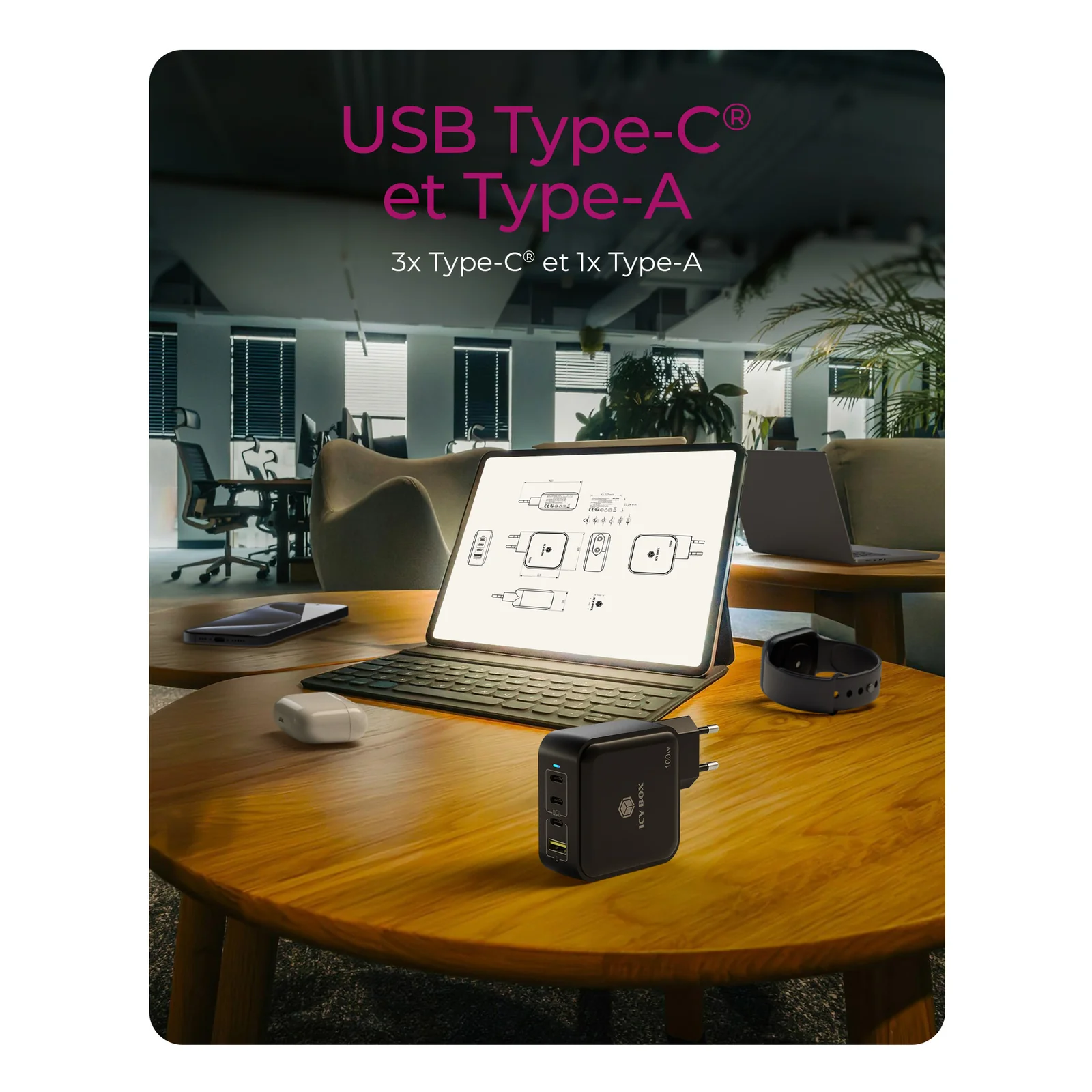 ICY BOX IB-PS1040-PD Universel Noir Secteur Charge rapide Intérieure