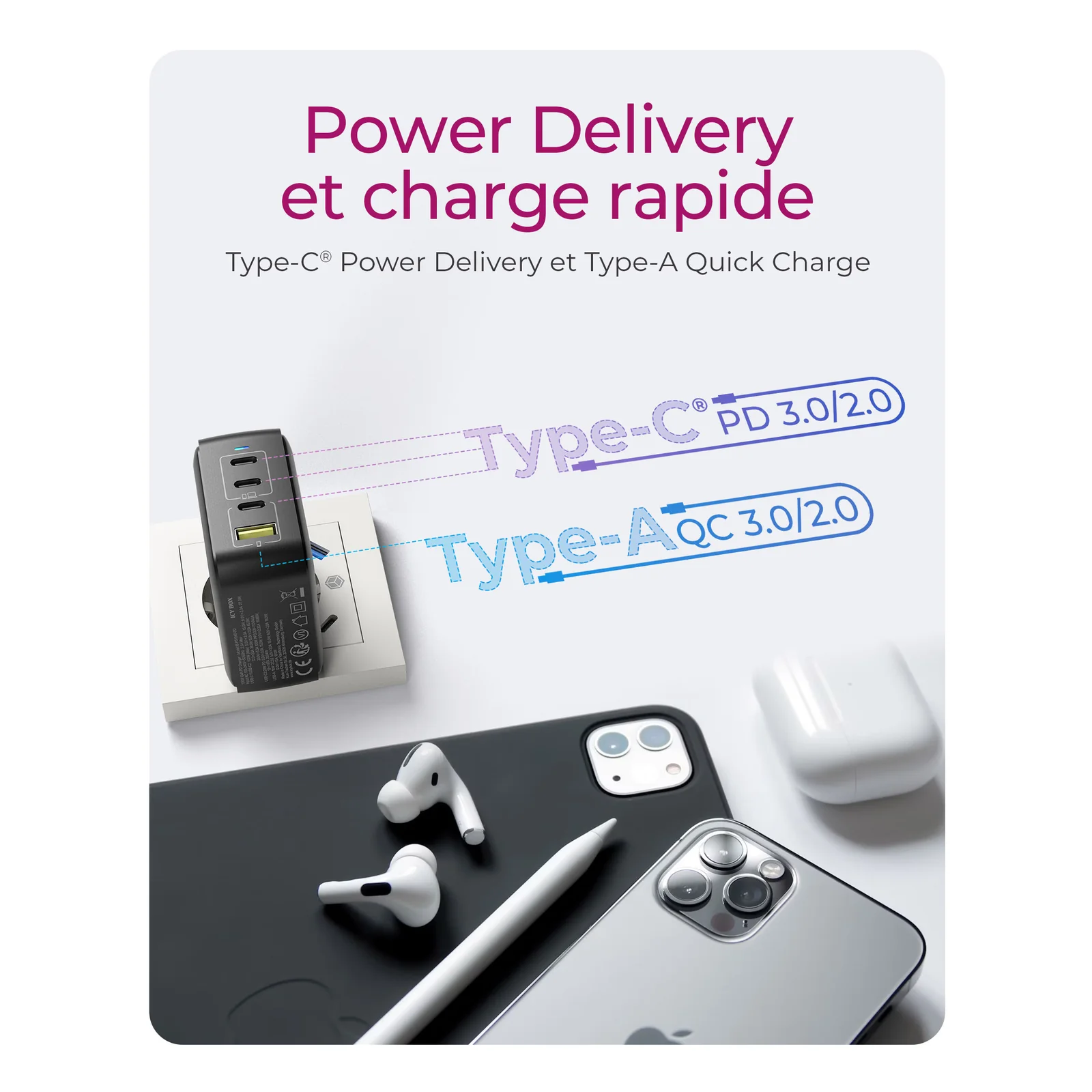 ICY BOX IB-PS1040-PD Universel Noir Secteur Charge rapide Intérieure