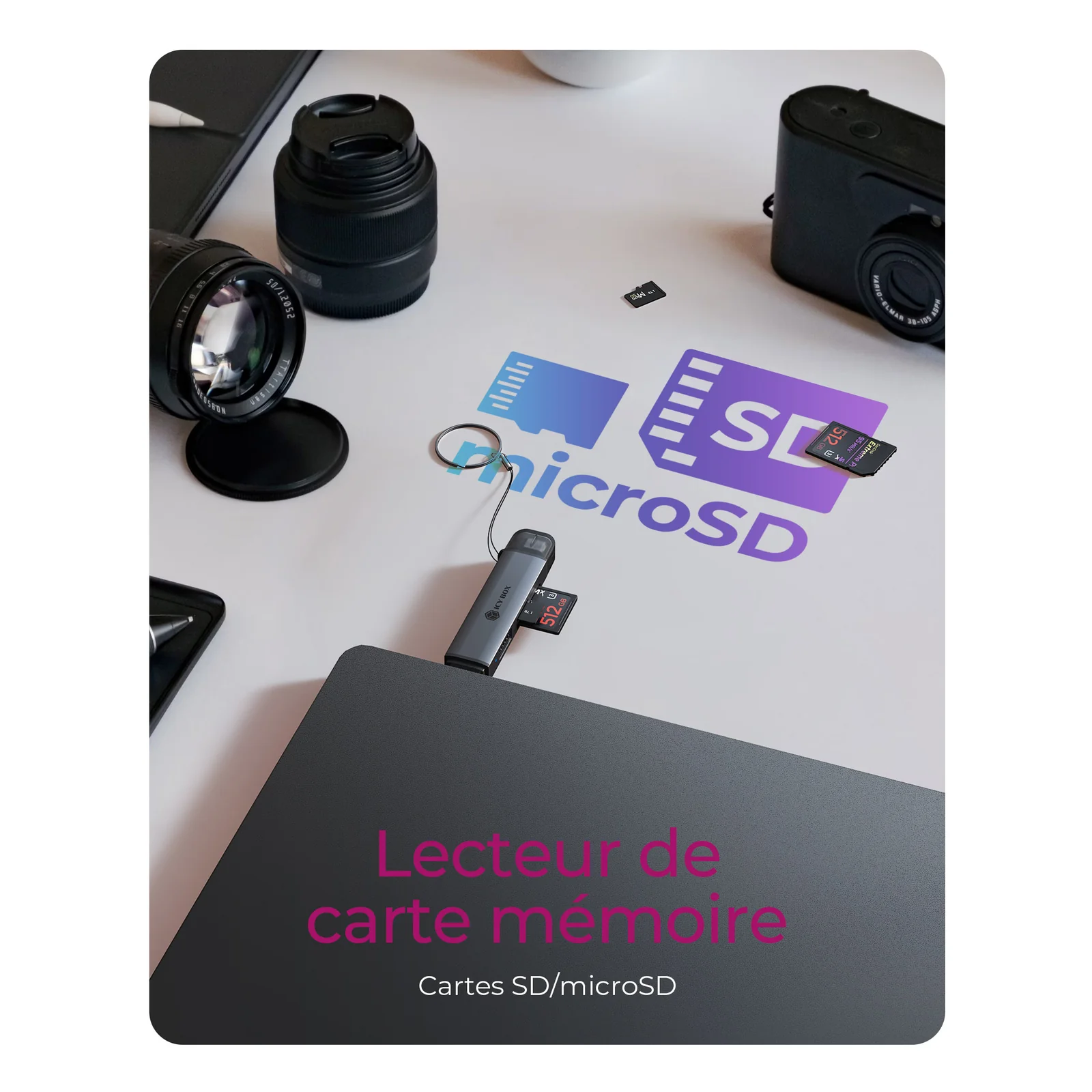 ICY BOX Lecteur de cartes 3 en 1 via l'interface USB Type-A & USB Type-C