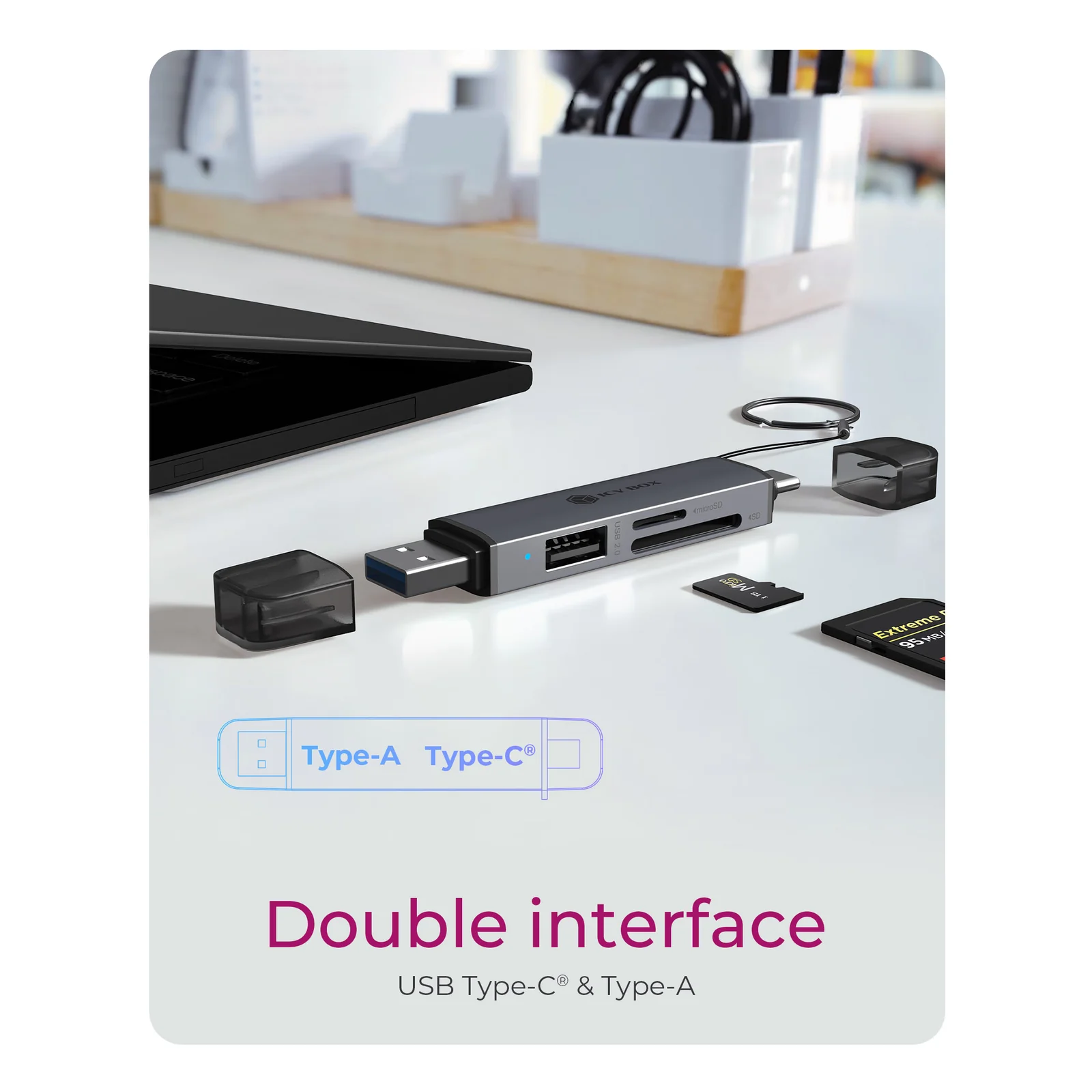 ICY BOX Lecteur de cartes 3 en 1 via l'interface USB Type-A & USB Type-C