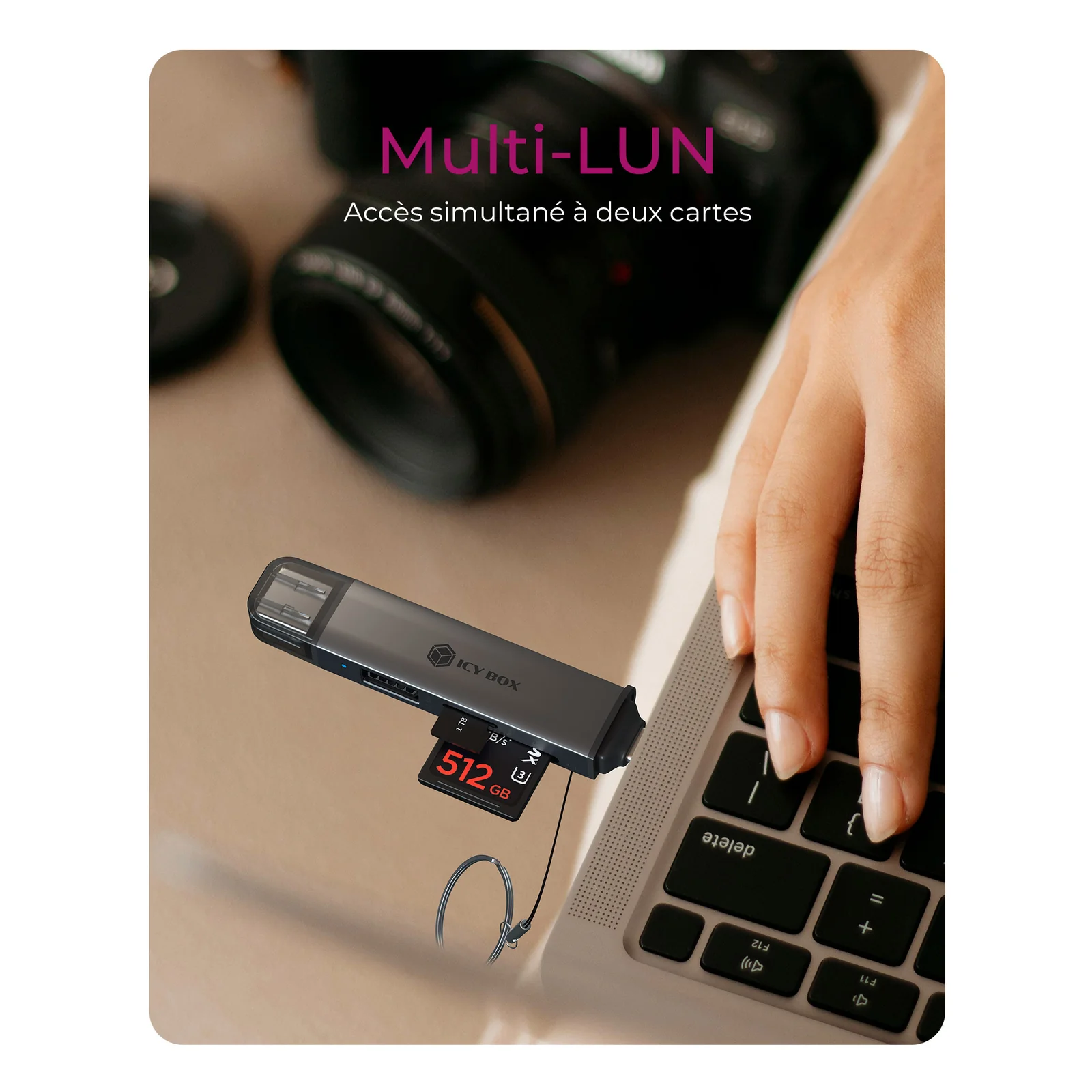 ICY BOX Lecteur de cartes 3 en 1 via l'interface USB Type-A & USB Type-C