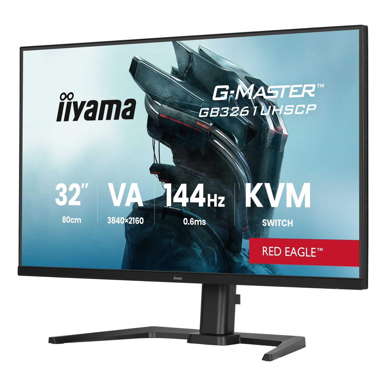Vue de 3/4 droit du G-MASTER GB3261UHSCP-B1 avec pied à réglage en hauteur et base en V
