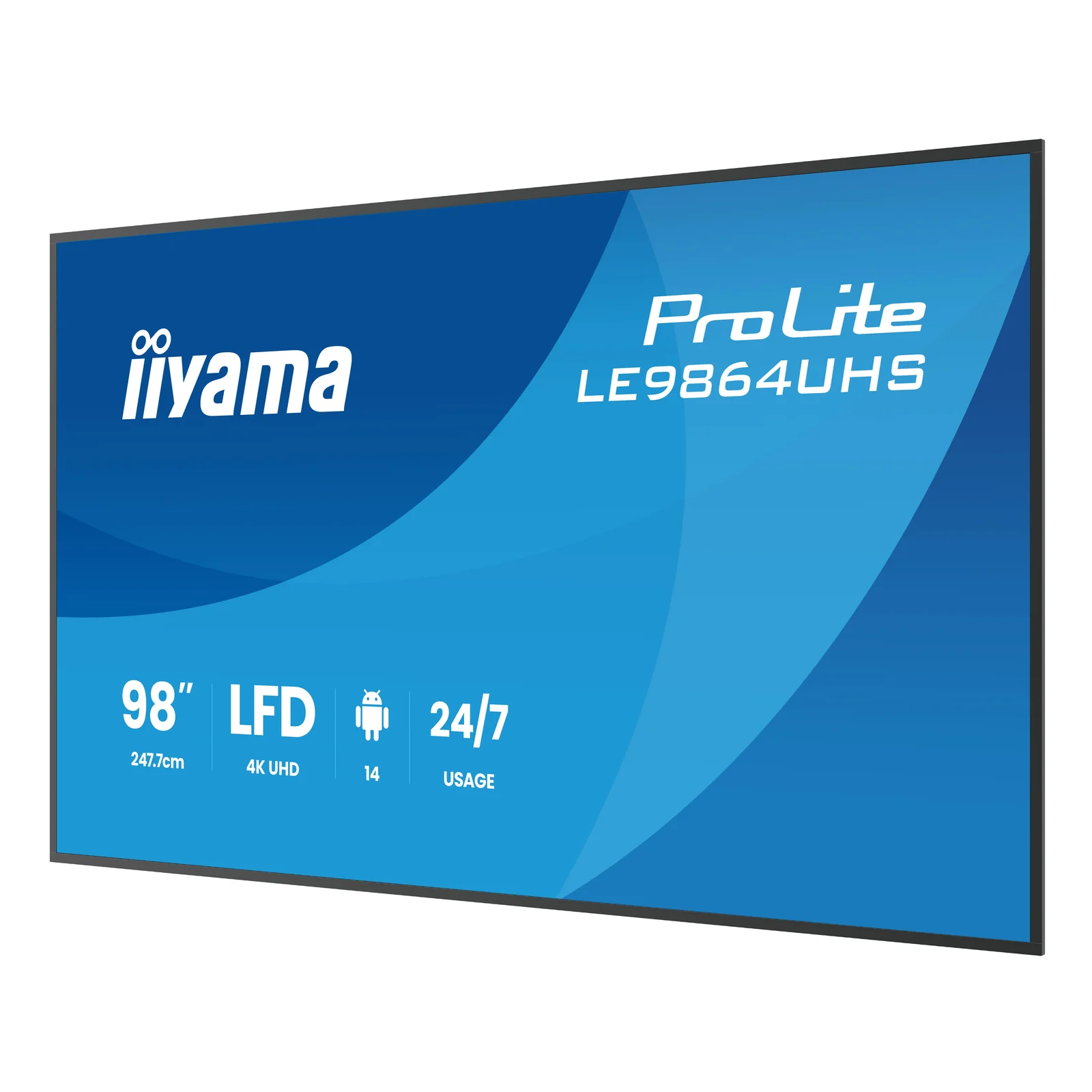 iiyama LE9864UHS-B1AG Écran d'affichage dynamique Écran plat de signalisation numérique 2,49 m (98") Wifi 500 cd/m² 4K Ultra HD Noir Intégré dans le processeur Android 24/7