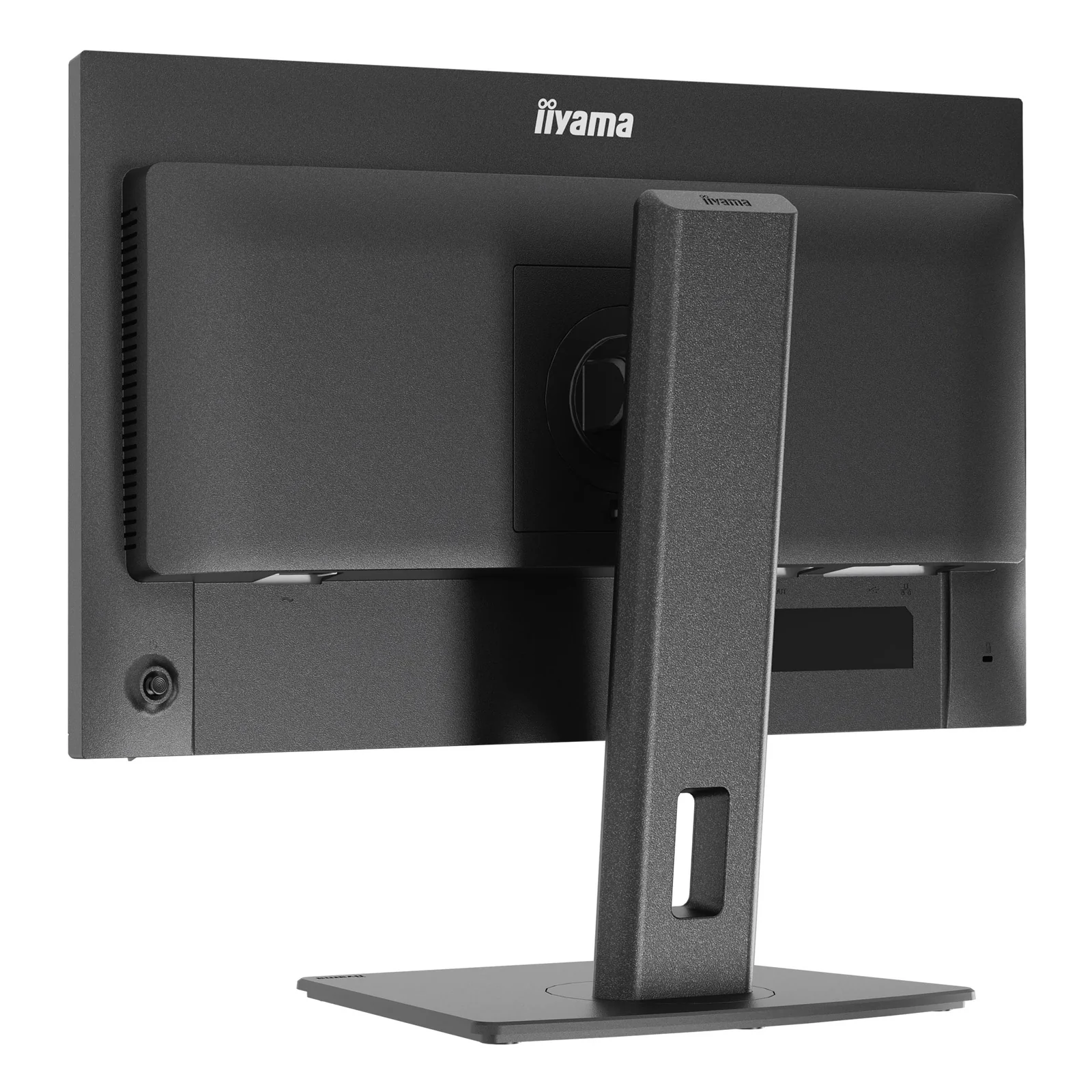 Vue 3/4 arrière droite de l'Iiyama ProLite XB2497HSN, panneau arrière avec emplacement de fixation VESA 100 mm