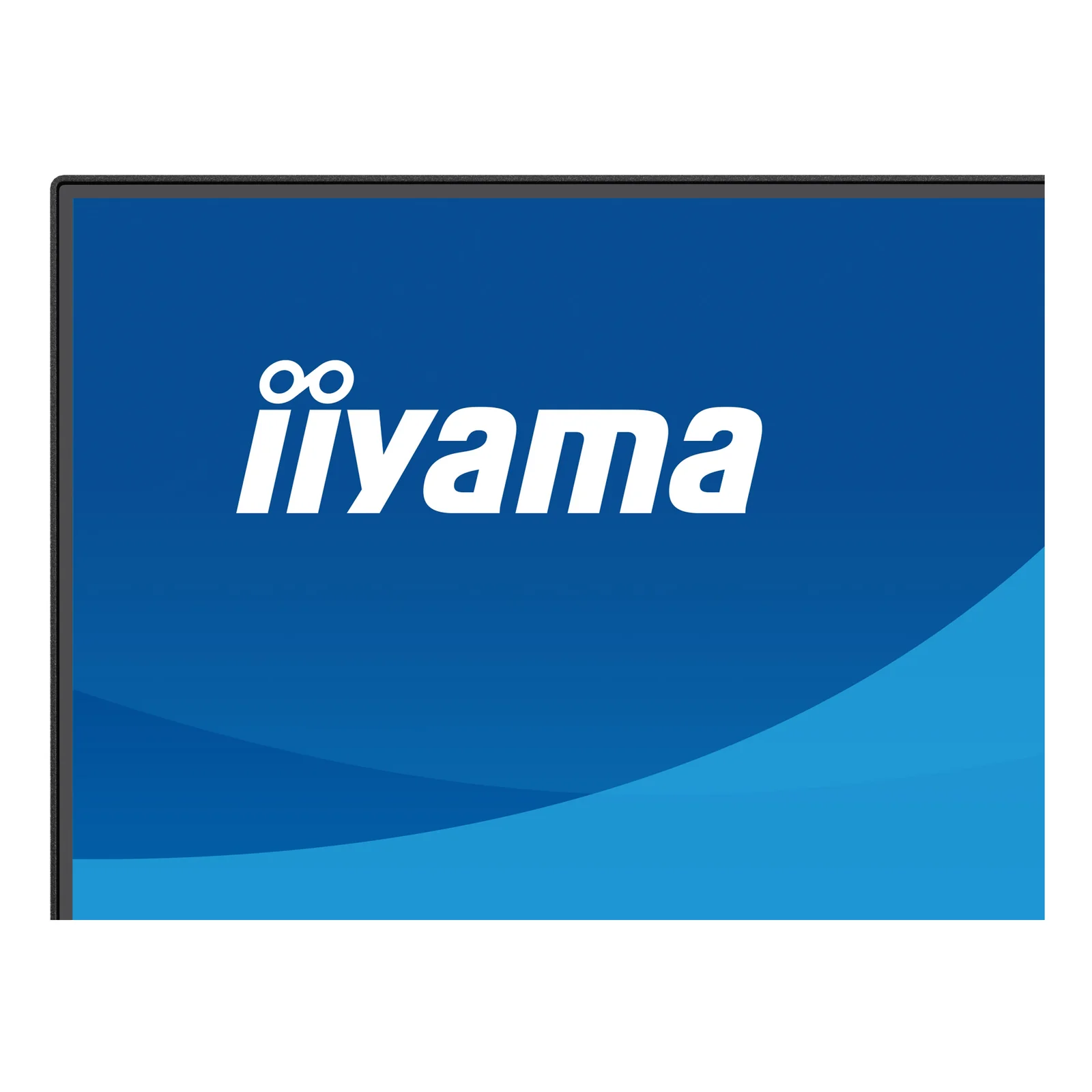 Gros plan sur le coin supérieur gauche de l'écran Iiyama ProLite XB2497HSN, logo iiyama gravé sur le cadre inférieur