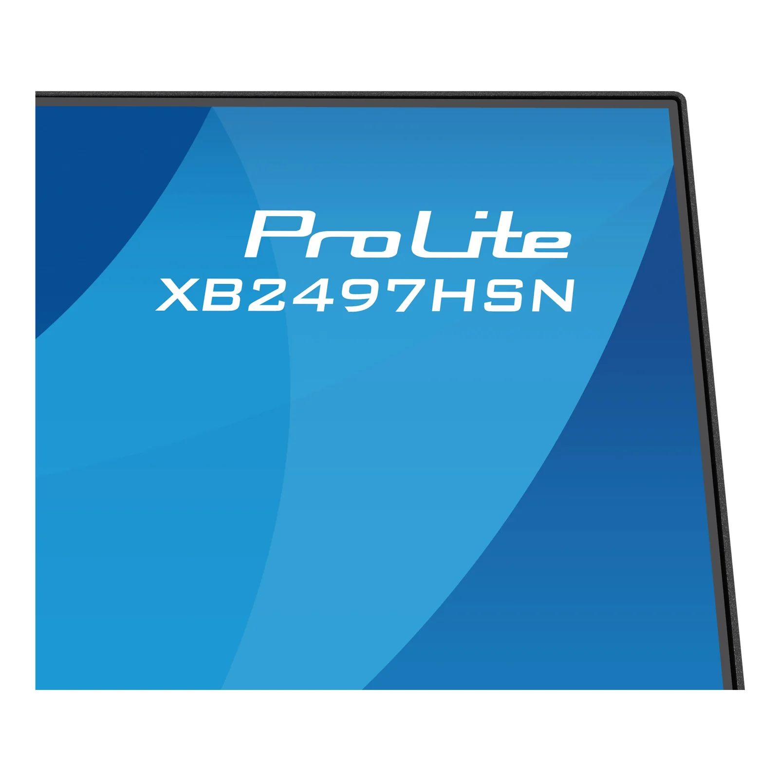 Gros plan sur la dalle du moniteur Iiyama ProLite XB2497HSN, mention du modèle XB2497HSN imprimée sur la partie basse de l'écran