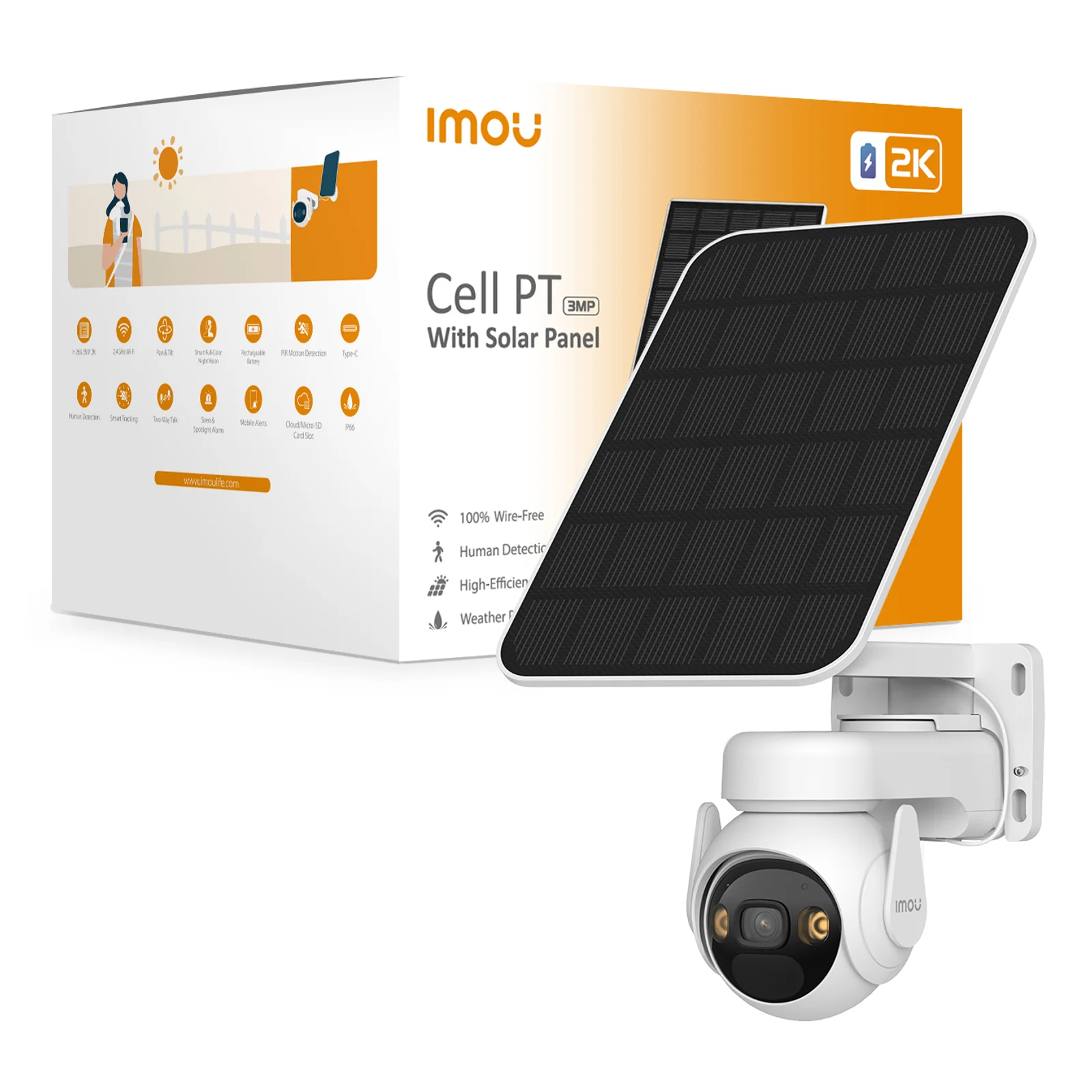 Cell PT Solar Kit Dôme Caméra de sécurité IP Extérieure 2304 x 1296 pixels Mur