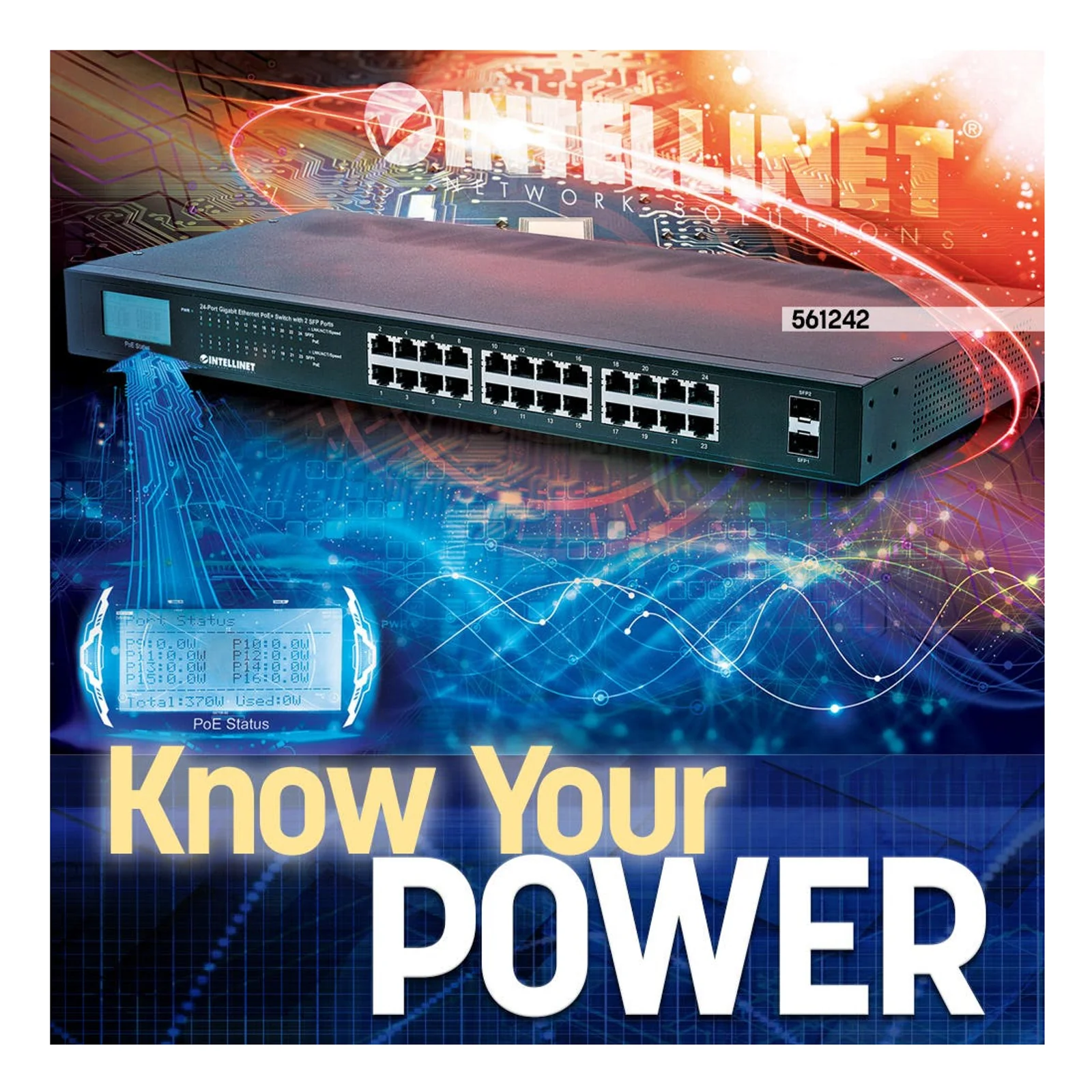Intellinet 561242 commutateur réseau Non-géré Gigabit Ethernet (10/100/1000) Connexion Ethernet, supportant l'alimentation via ce port (PoE) 1U Noir