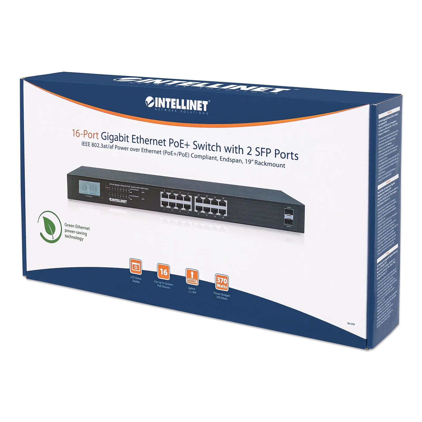 Intellinet 561259 commutateur réseau Non-géré Gigabit Ethernet (10/100/1000) Connexion Ethernet, supportant l'alimentation via ce port (PoE) Noir