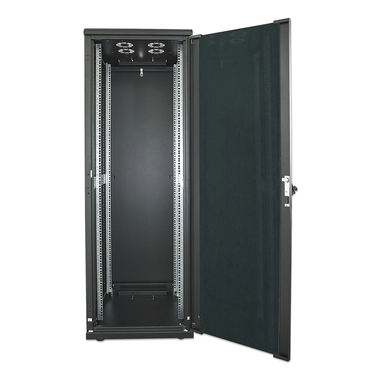 Intellinet Armoire réseau autoportante 19", 26U, 600 × 600 mm (largeur x profondeur), noire, en kit, charge max. 1500 kg, verrouillage multipoints, Une serrure par panneau latéral, profondeur utile 123 à 373 mm, IP20, acier
