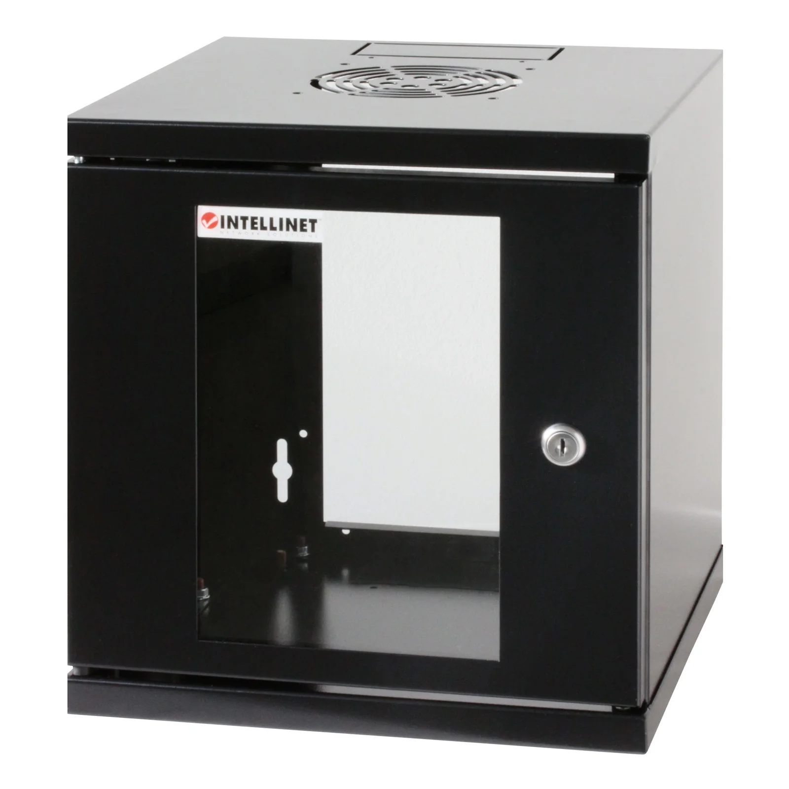 Intellinet Armoire réseau murale 10" (standard), 6U, profondeur 300 mm, noire, assemblée, charge max. 60 kg, utilisable sur bureau ou sol, profondeur utile 265 mm, porte métal et verre, panneaux latéraux amovibles