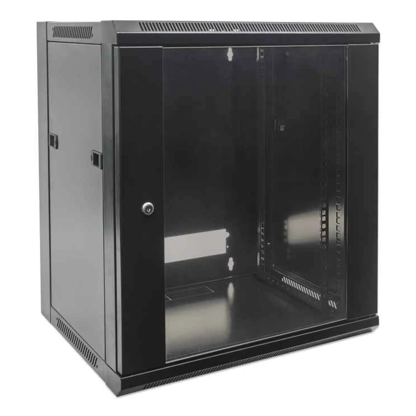 Intellinet Armoire réseau murale 19" (standard), 15U, profondeur 600 mm, noire, en kit, charge max. 60 kg, utilisable sur bureau ou sol, profondeur utile 410 mm, porte métal et verre, panneaux latéraux amovibles