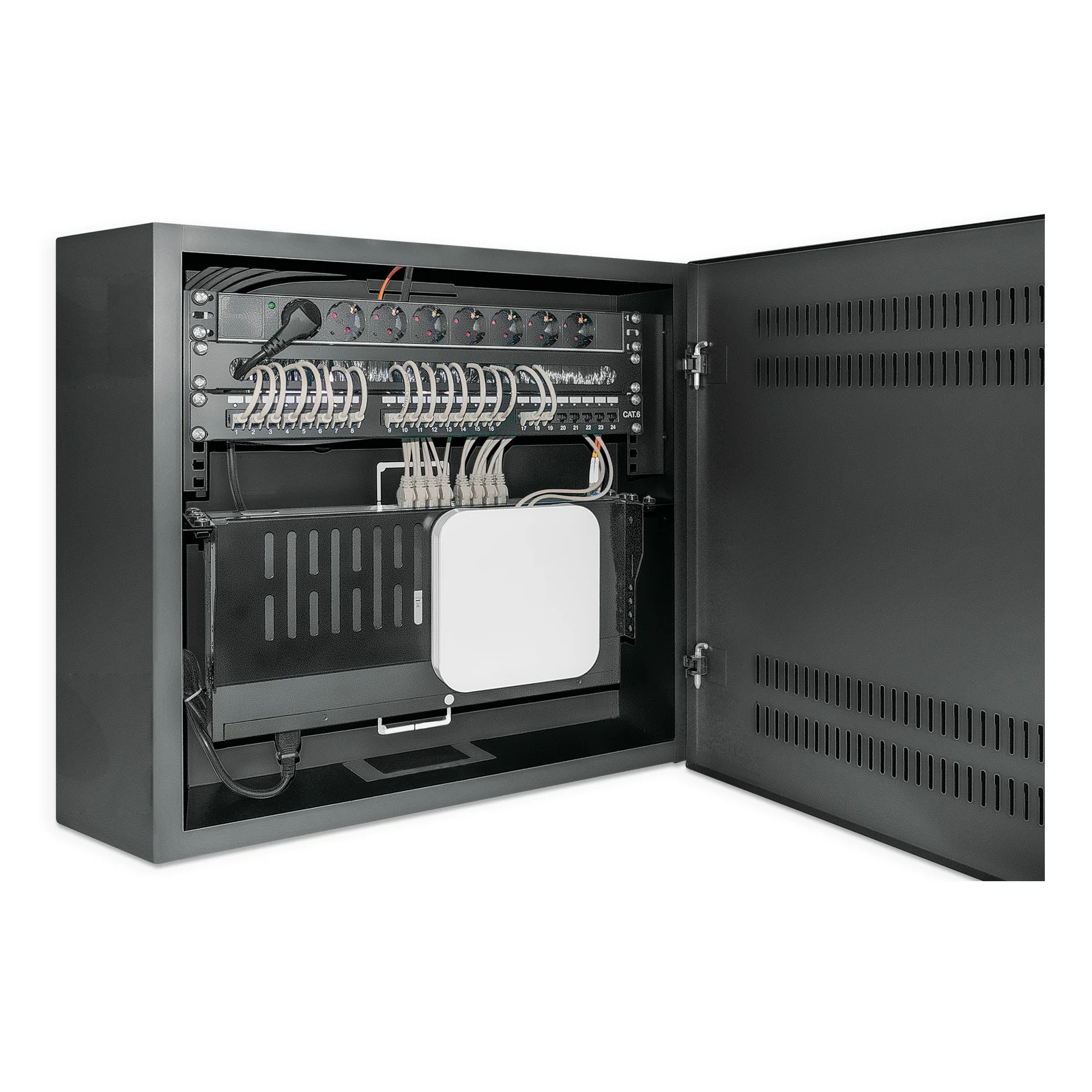 Intellinet Coffret mural 19" extra-plat avec rails 4U horizontaux et 2U verticaux, profondeur 170 mm, idéal AV/multimédia/surveillance, assemblé, noir RAL 7021