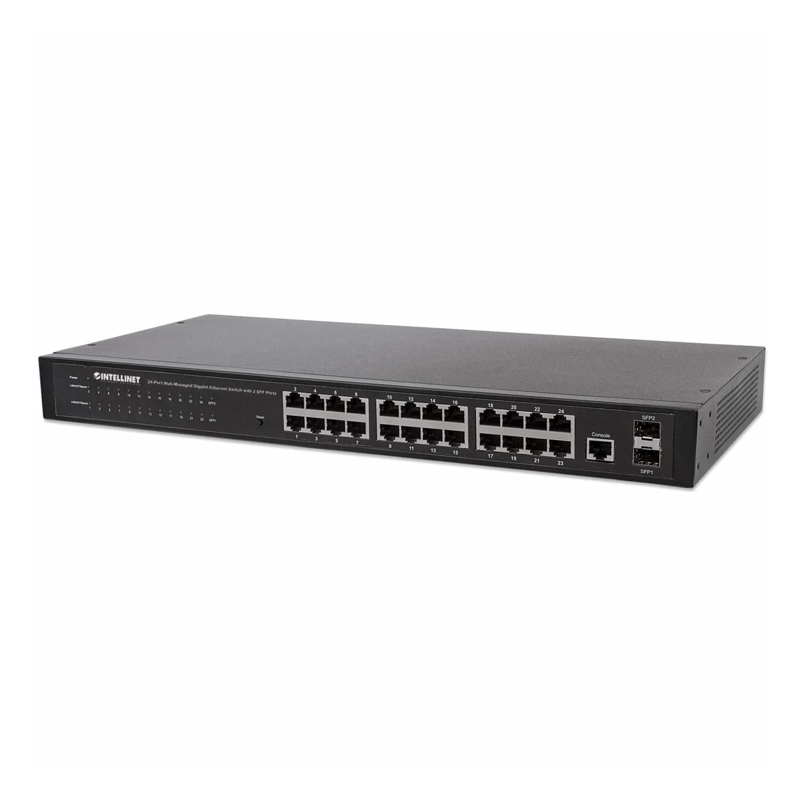 Commutateur réseau (switch) Gigabit 24 ports, 24 ports RJ45, 4 ports SFP, Web-Smart Ethernet, montage rack 19", garantie de 3 ans