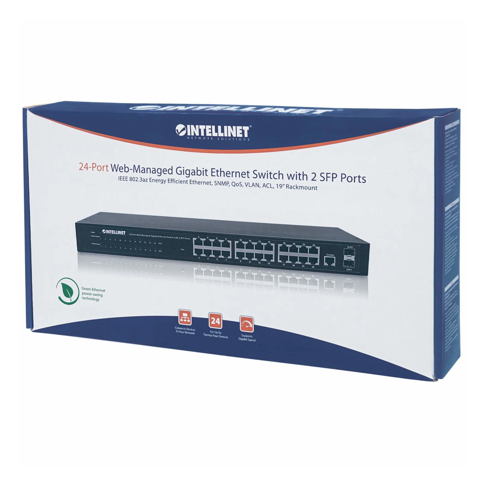 Intellinet Commutateur réseau (switch) Gigabit 24 ports, 24 ports RJ45, 4 ports SFP, Web-Smart Ethernet, montage rack 19", garantie de 3 ans
