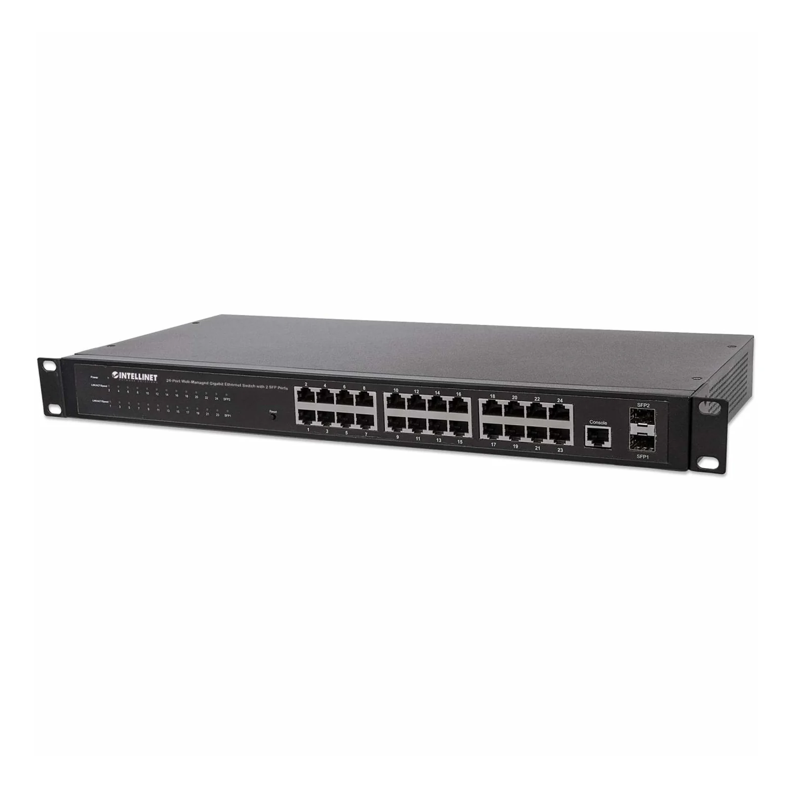 Intellinet Commutateur réseau (switch) Gigabit 24 ports, 24 ports RJ45, 4 ports SFP, Web-Smart Ethernet, montage rack 19", garantie de 3 ans