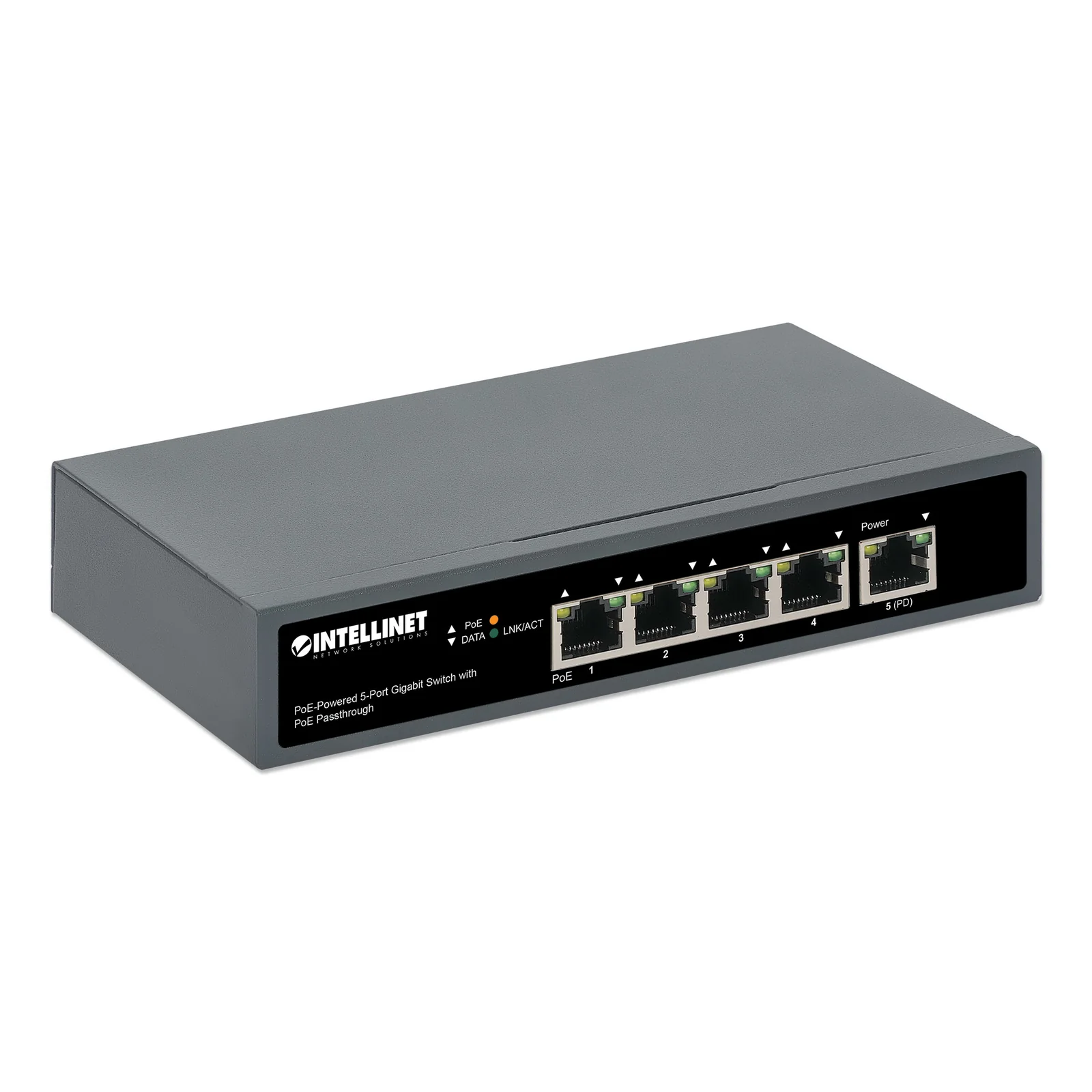 Intellinet Commutateur réseau (switch) Gigabit 5 ports avec passthrough PoE, 1 port PD PoE++ 95 W, 4 ports PSE PoE, budget PoE jusqu’à 65 W, IEEE 802.3at/af, bureau ou mural, garantie de 3 ans