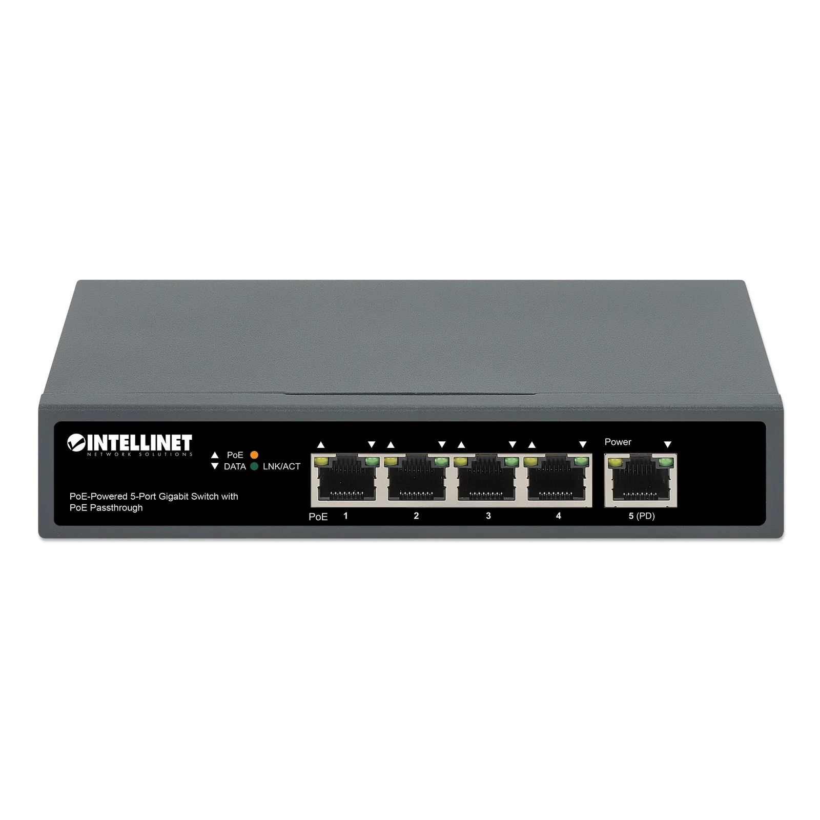 Intellinet Commutateur réseau (switch) Gigabit 5 ports avec passthrough PoE, 1 port PD PoE++ 95 W, 4 ports PSE PoE, budget PoE jusqu’à 65 W, IEEE 802.3at/af, bureau ou mural, garantie de 3 ans
