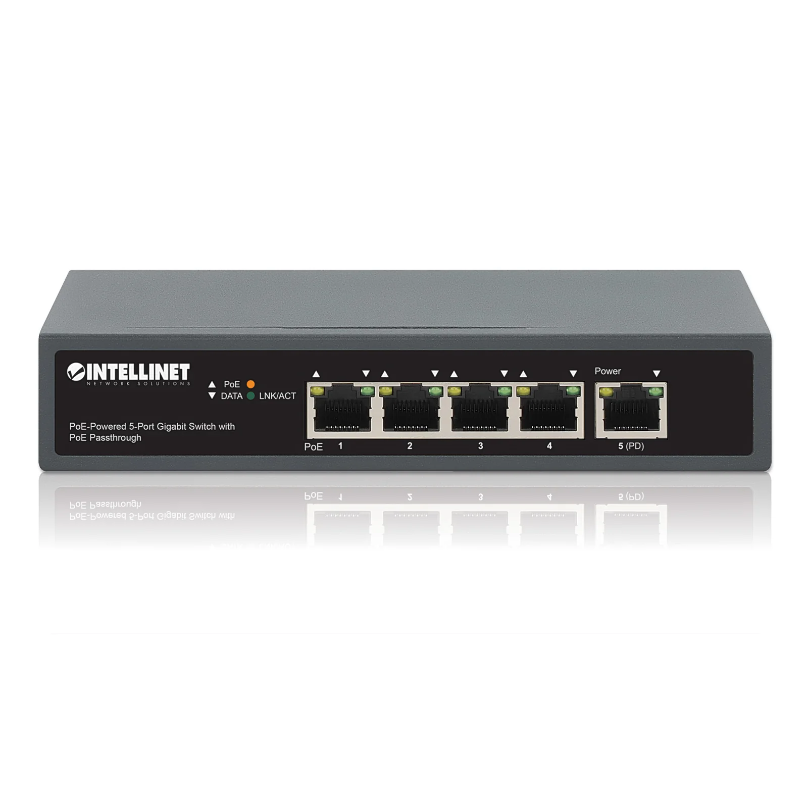 Intellinet Commutateur réseau (switch) Gigabit 5 ports avec passthrough PoE, 1 port PD PoE++ 95 W, 4 ports PSE PoE, budget PoE jusqu’à 65 W, IEEE 802.3at/af, bureau ou mural, garantie de 3 ans