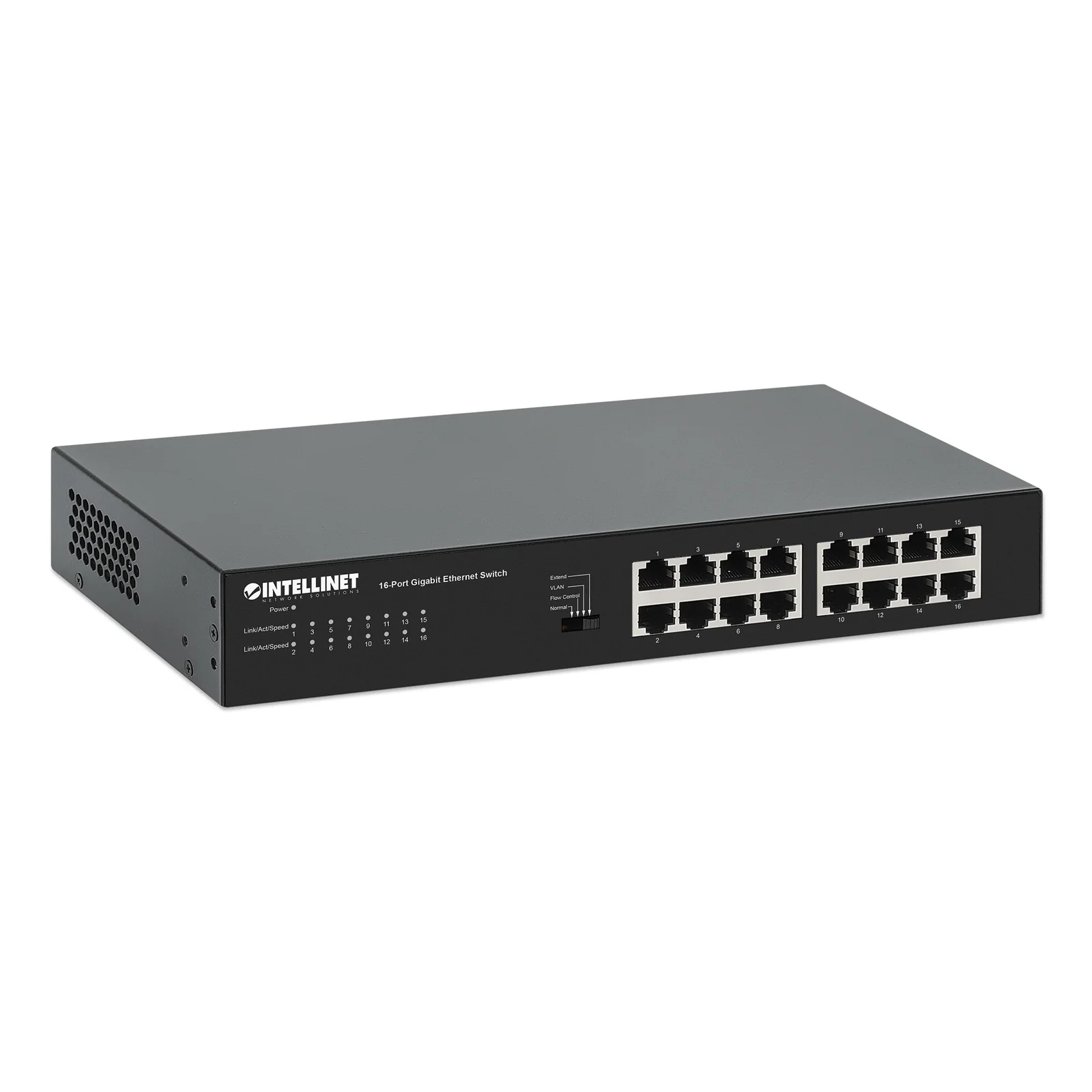 Intellinet Commutateur réseau (switch) Gigabit Ethernet 16 ports, Ethernet écoénergétique IEEE 802.3az, format bureau, équerres rack 19" incluses, garantie de 3 ans