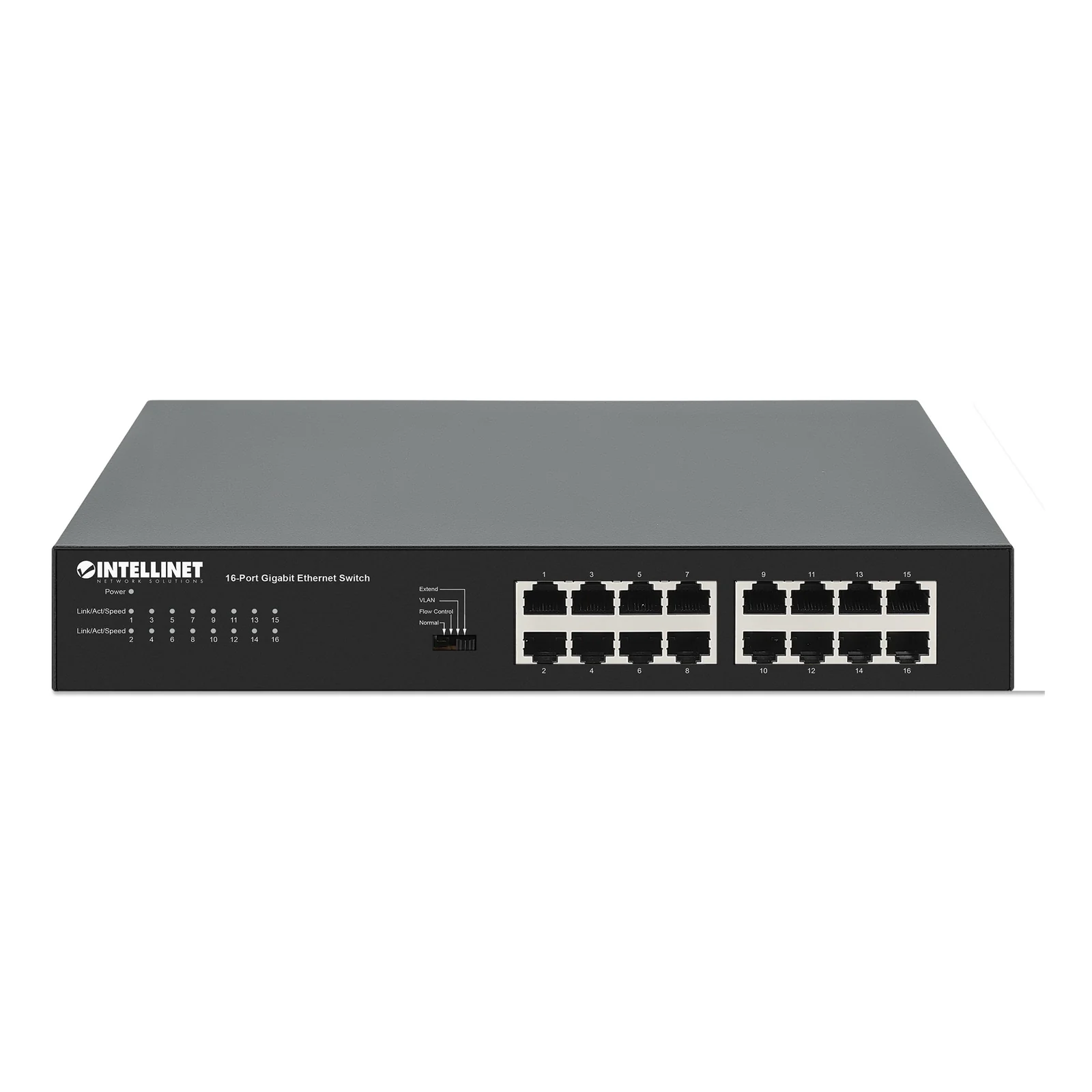 Intellinet Commutateur réseau (switch) Gigabit Ethernet 16 ports, Ethernet écoénergétique IEEE 802.3az, format bureau, équerres rack 19" incluses, garantie de 3 ans