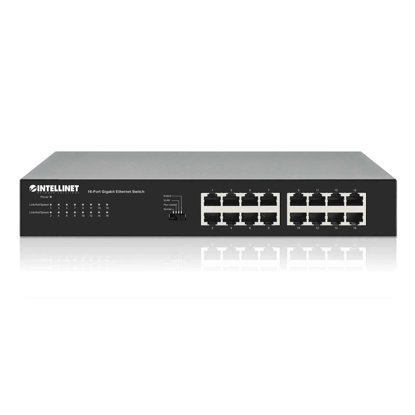 Intellinet Commutateur réseau (switch) Gigabit Ethernet 16 ports, Ethernet écoénergétique IEEE 802.3az, format bureau, équerres rack 19" incluses, garantie de 3 ans