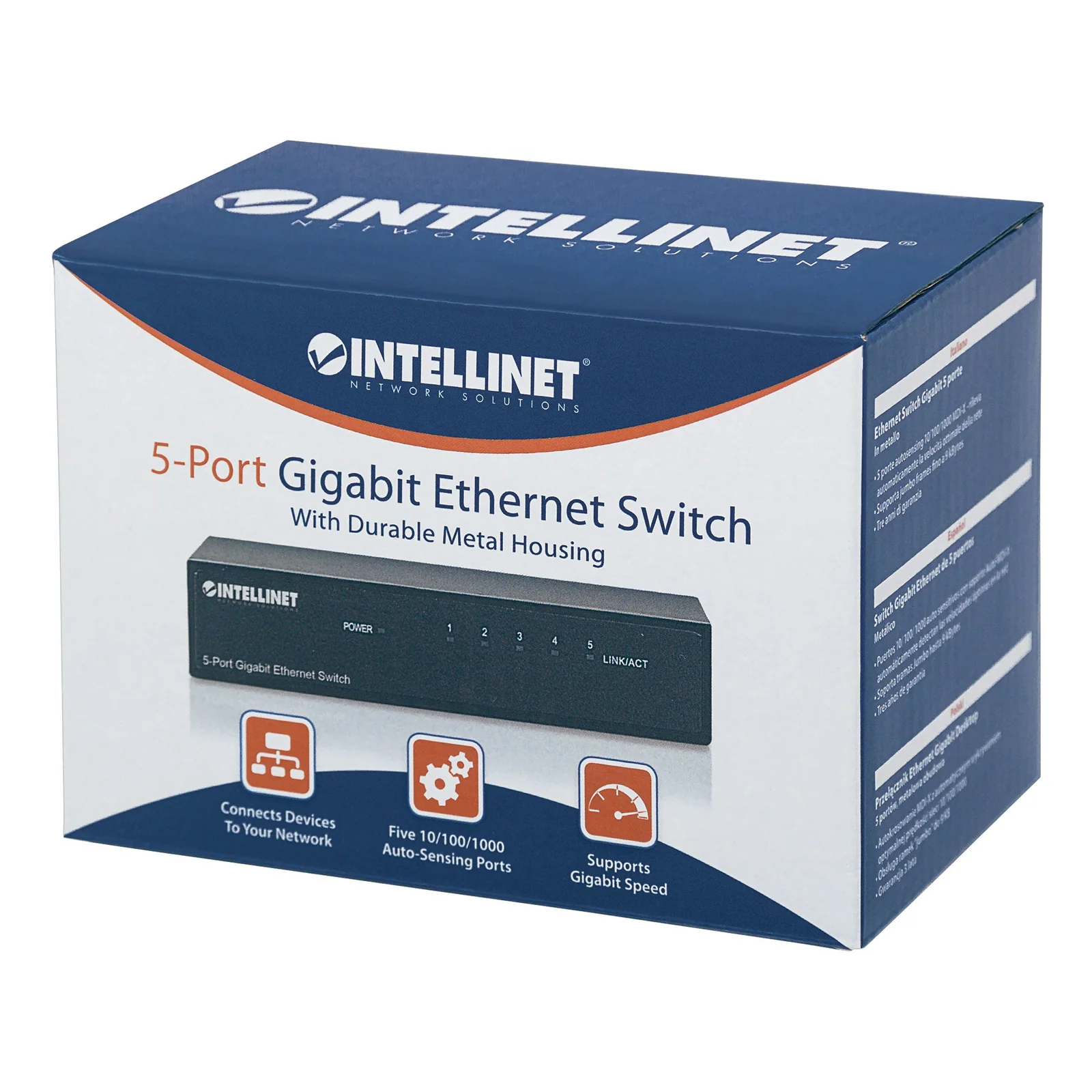 Intellinet Commutateur réseau (switch) Gigabit Ethernet 5 ports, format bureau, boîtier métal, IEEE 802.3az (Ethernet éco-énergétique), garantie de 3 ans