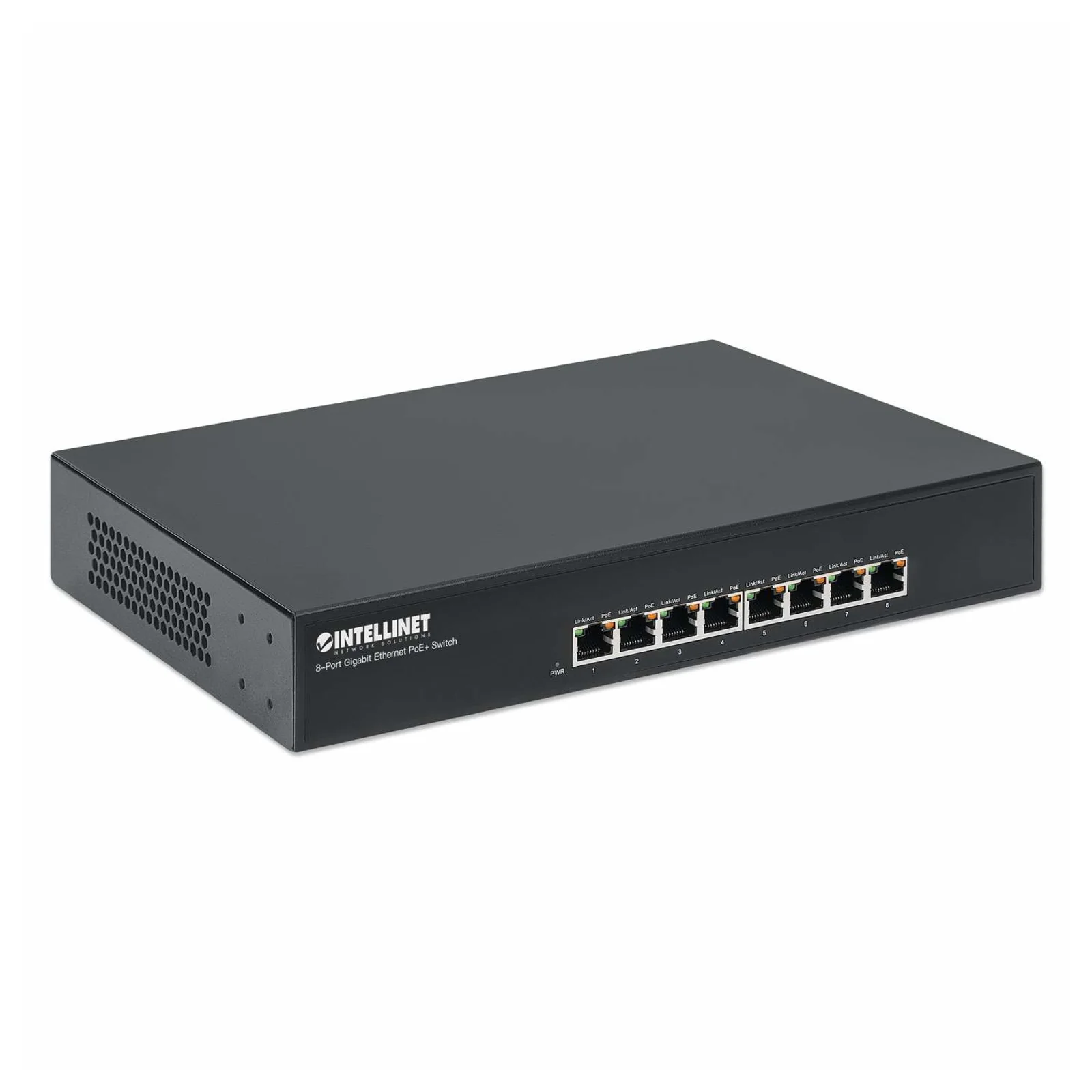Intellinet Commutateur réseau (switch) Gigabit Ethernet PoE+ 8 ports, 8 ports PoE, compatible IEEE 802.3at/af, endspan, format bureau, garantie de 3 ans