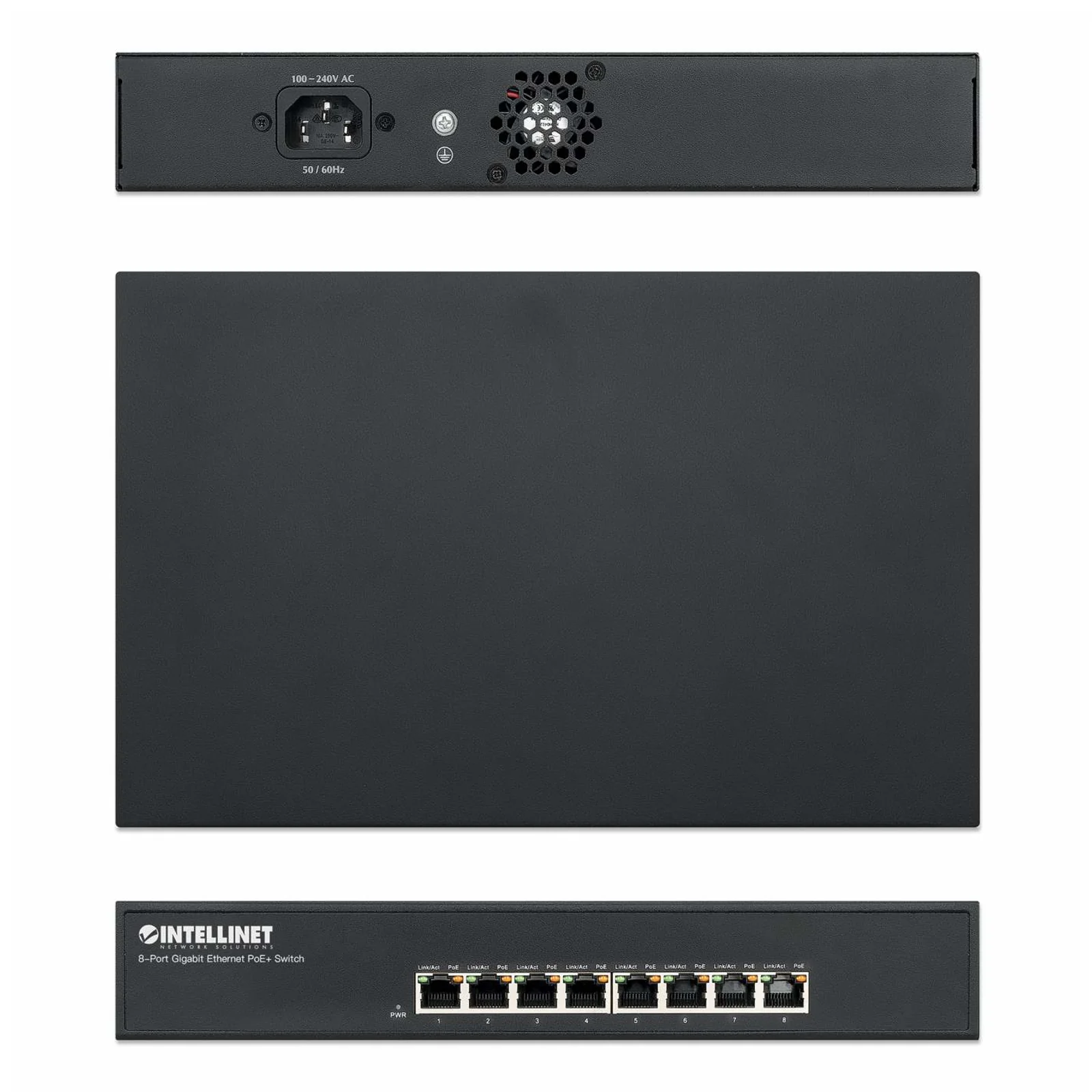 Intellinet Commutateur réseau (switch) Gigabit Ethernet PoE+ 8 ports, 8 ports PoE, compatible IEEE 802.3at/af, endspan, format bureau, garantie de 3 ans