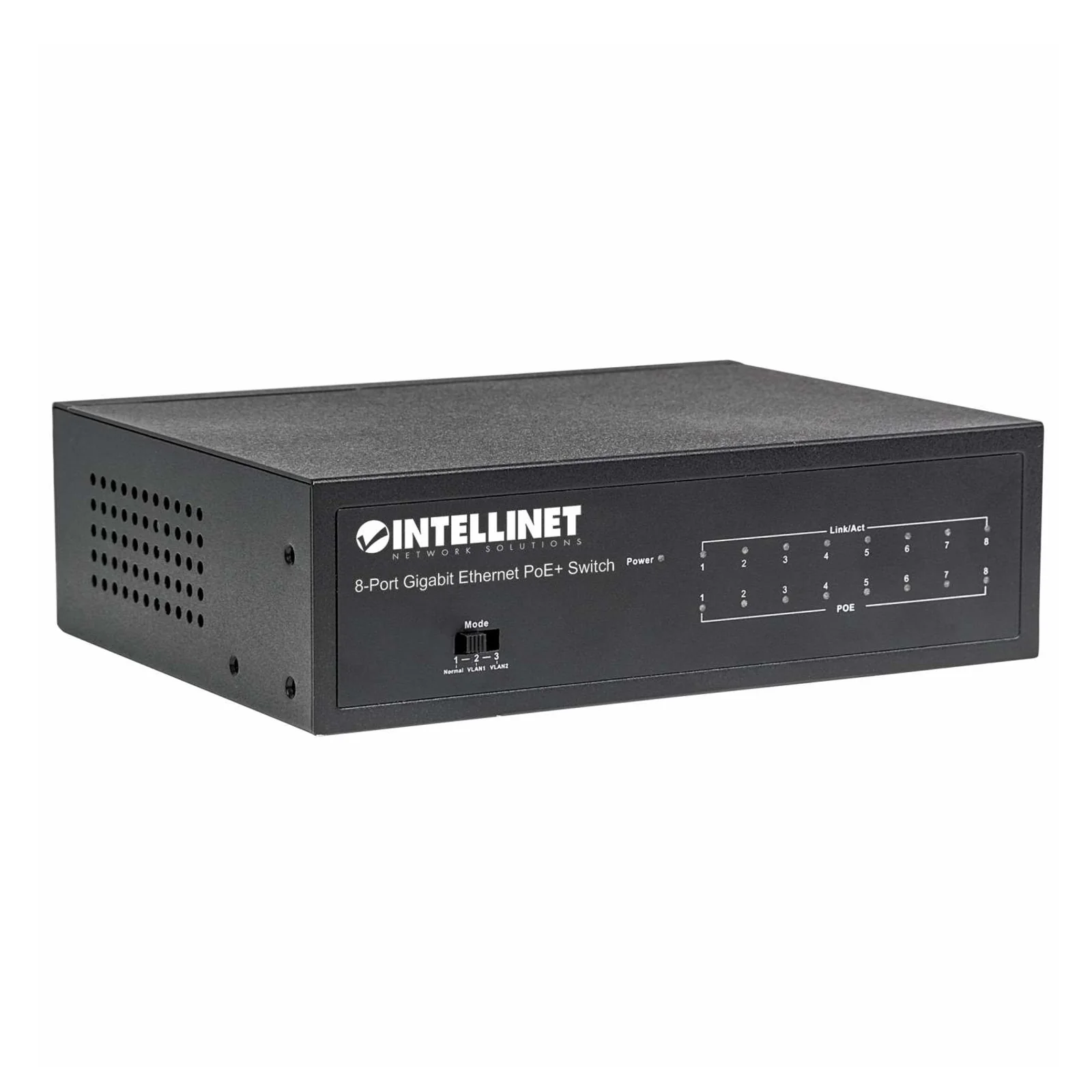 Intellinet Commutateur réseau (switch) Gigabit Ethernet PoE+ 8 ports, compatible IEEE 802.3at/af, budget PoE 60 W, format bureau, garantie de 3 ans