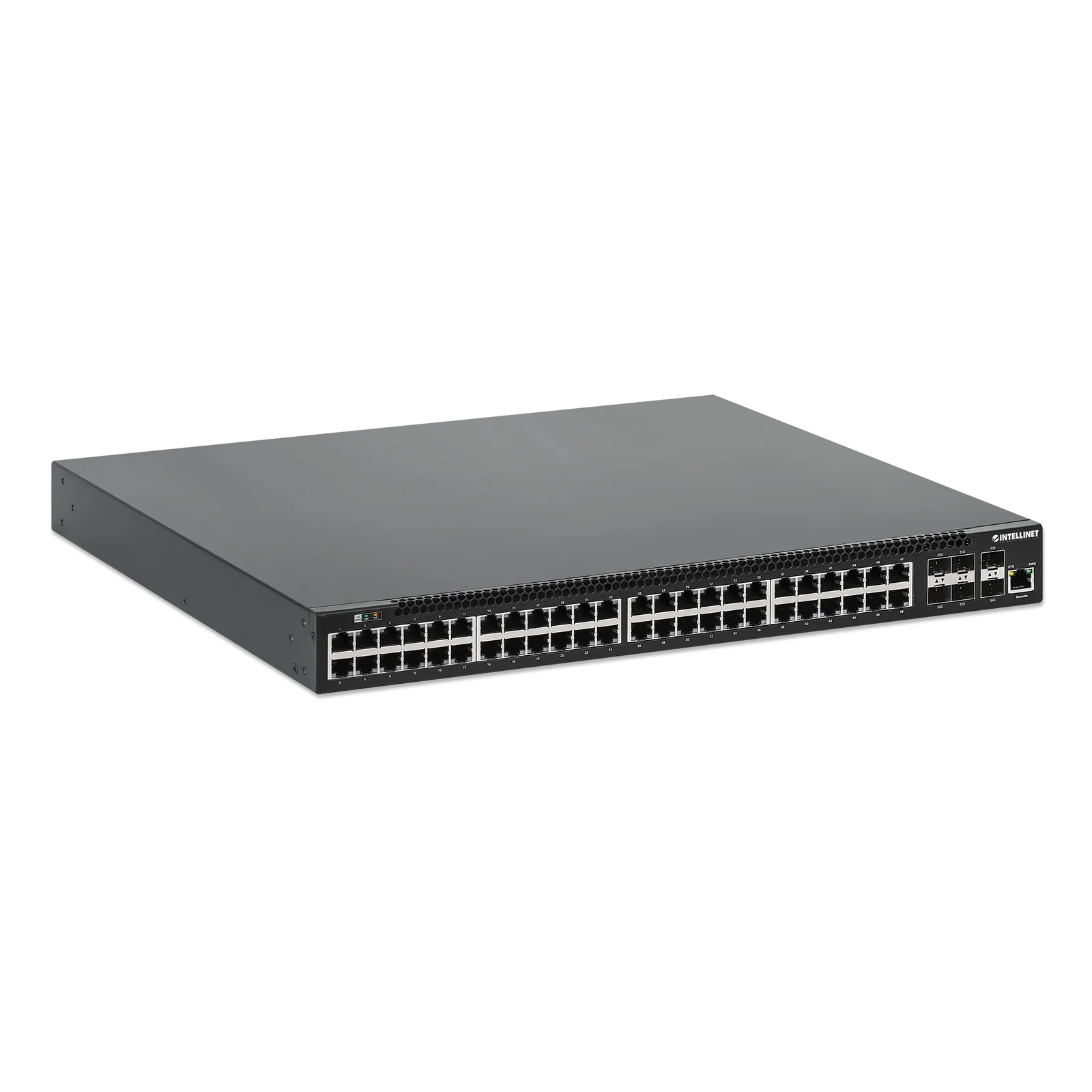 Intellinet Commutateur réseau (switch) PoE+ entièrement administrable L3 54 ports avec 48 ports Gigabit Ethernet et 6 liaisons montantes SFP+ 10G, IEEE 802.3at/af, budget PoE 850 W, rack 19", garantie de 3 ans