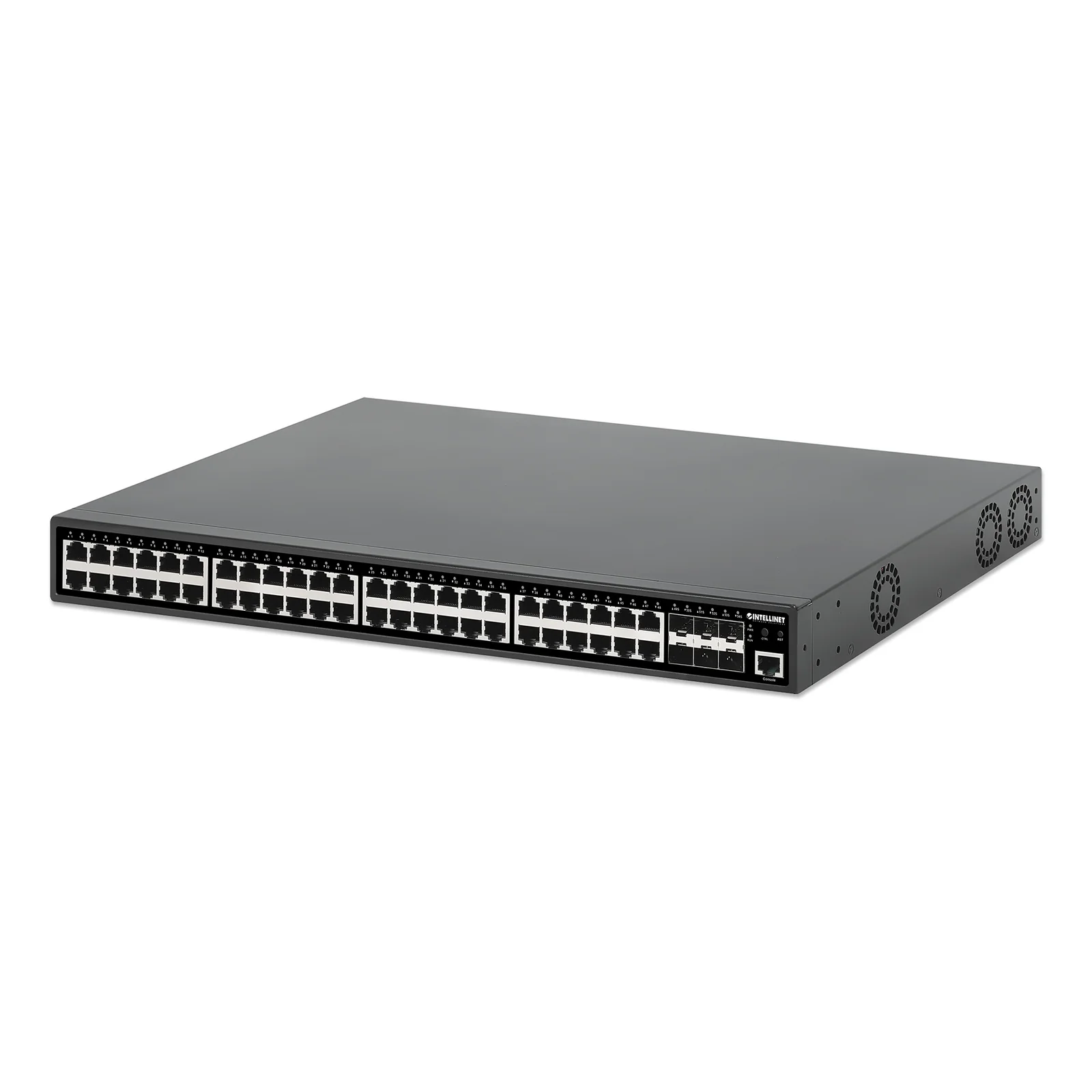 Commutateur réseau (switch) PoE+ Gigabit 48 ports administrable L2+ avec 6 liaisons montantes SFP+ 10G, IEEE 802.3at/af, budget PoE 450 W, rack 19", garantie de 3 ans