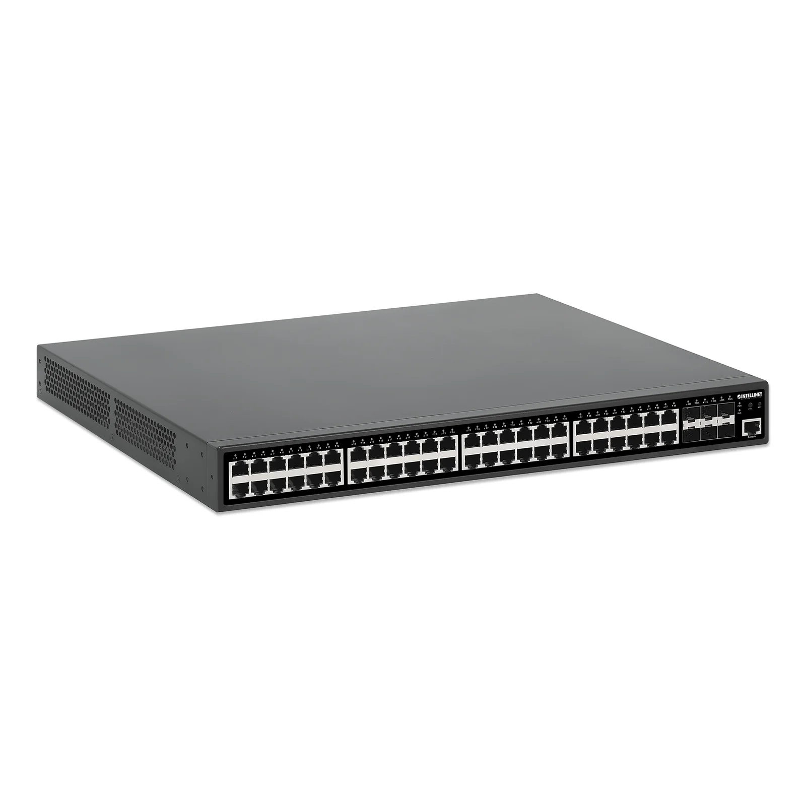 Intellinet Commutateur réseau (switch) PoE+ Gigabit 48 ports administrable L2+ avec 6 liaisons montantes SFP+ 10G, IEEE 802.3at/af, budget PoE 450 W, rack 19", garantie de 3 ans