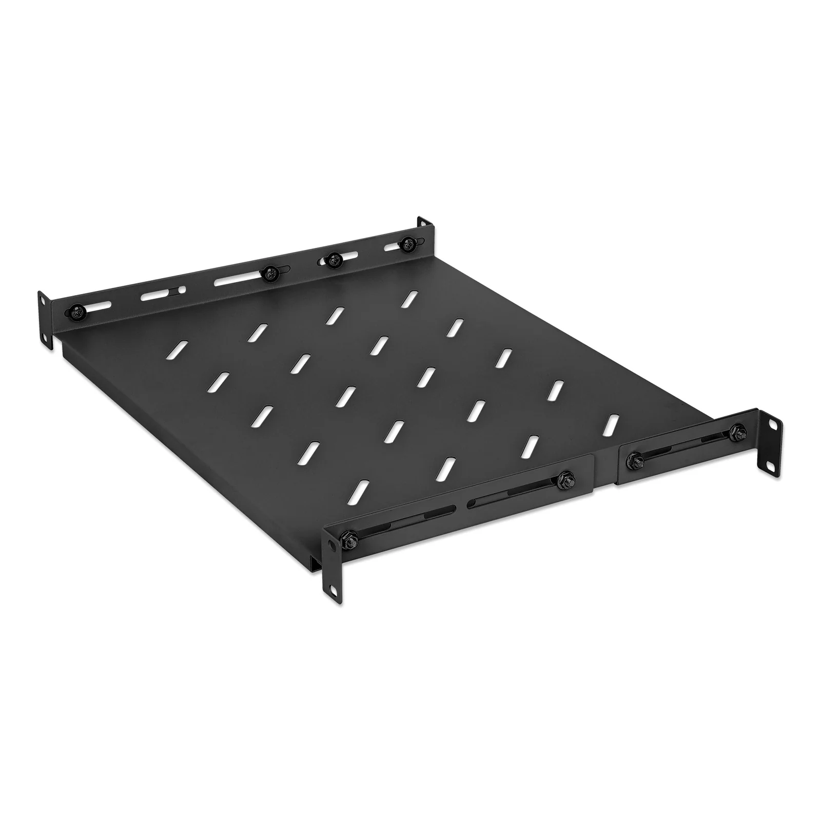 Intellinet Étagère fixe réglable 19", 1U, profondeur 350 mm, rails réglables de 350 à 550 mm, charge max. 20 kg, noire, garantie à vie